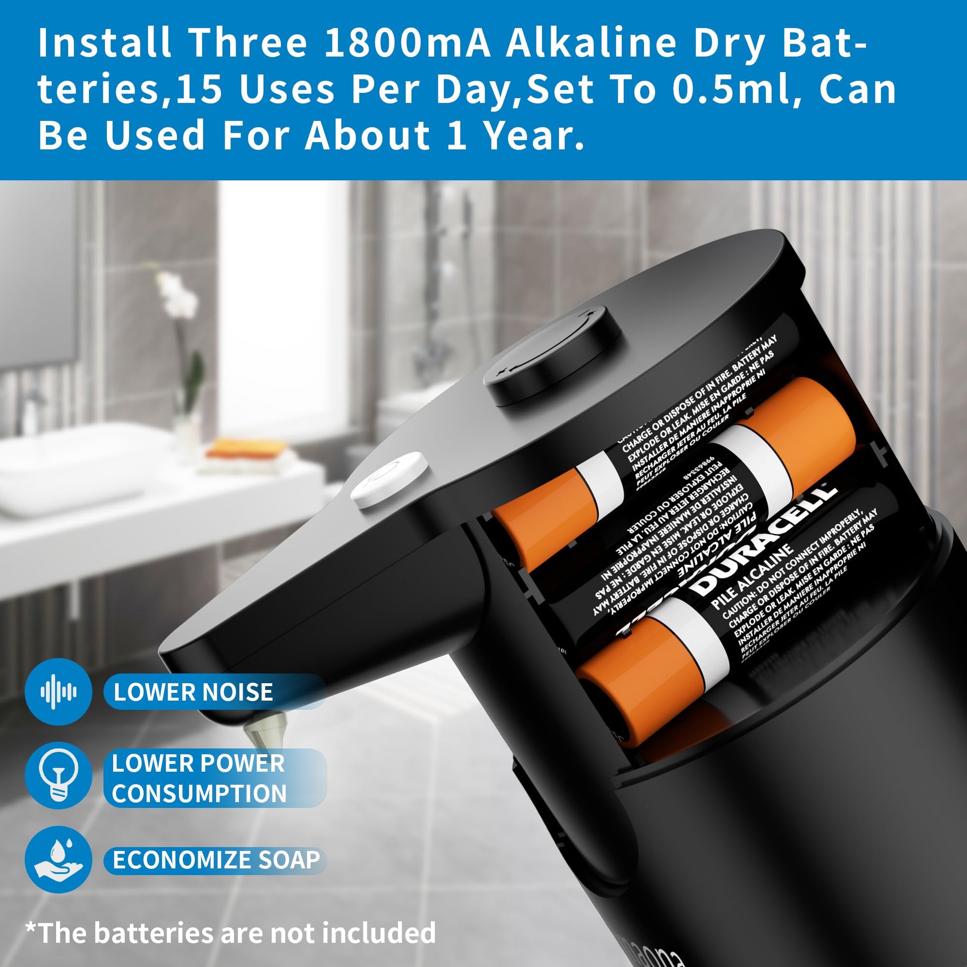 Aunmaon Automatic Soap Dispenser Touchless, Hands-Free, Multi Adjustable Volume, Long Battery Life, Compatible with Thick & Thin Dish/Hand Soap for Bathroom and Kitchen, Easy for Toddlers, Black