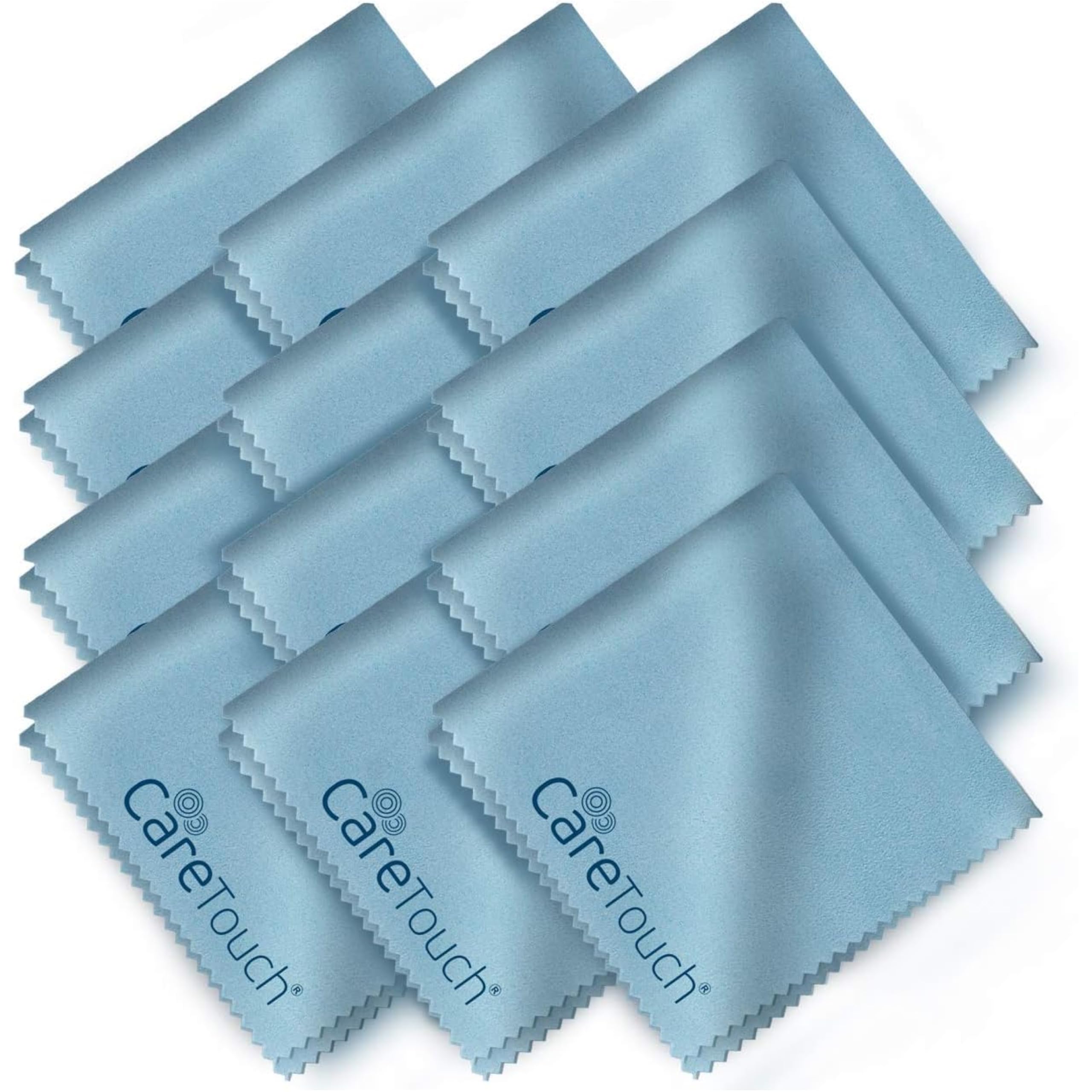 Care Touch Brillenputztücher – 12er-Pack Mikrofasertücher für Brillen, Linsen, Telefone und Bildschirme – Groß, fusselfrei, wiederverwendbar und kratzfrei – 15 x 18 cm – Blau