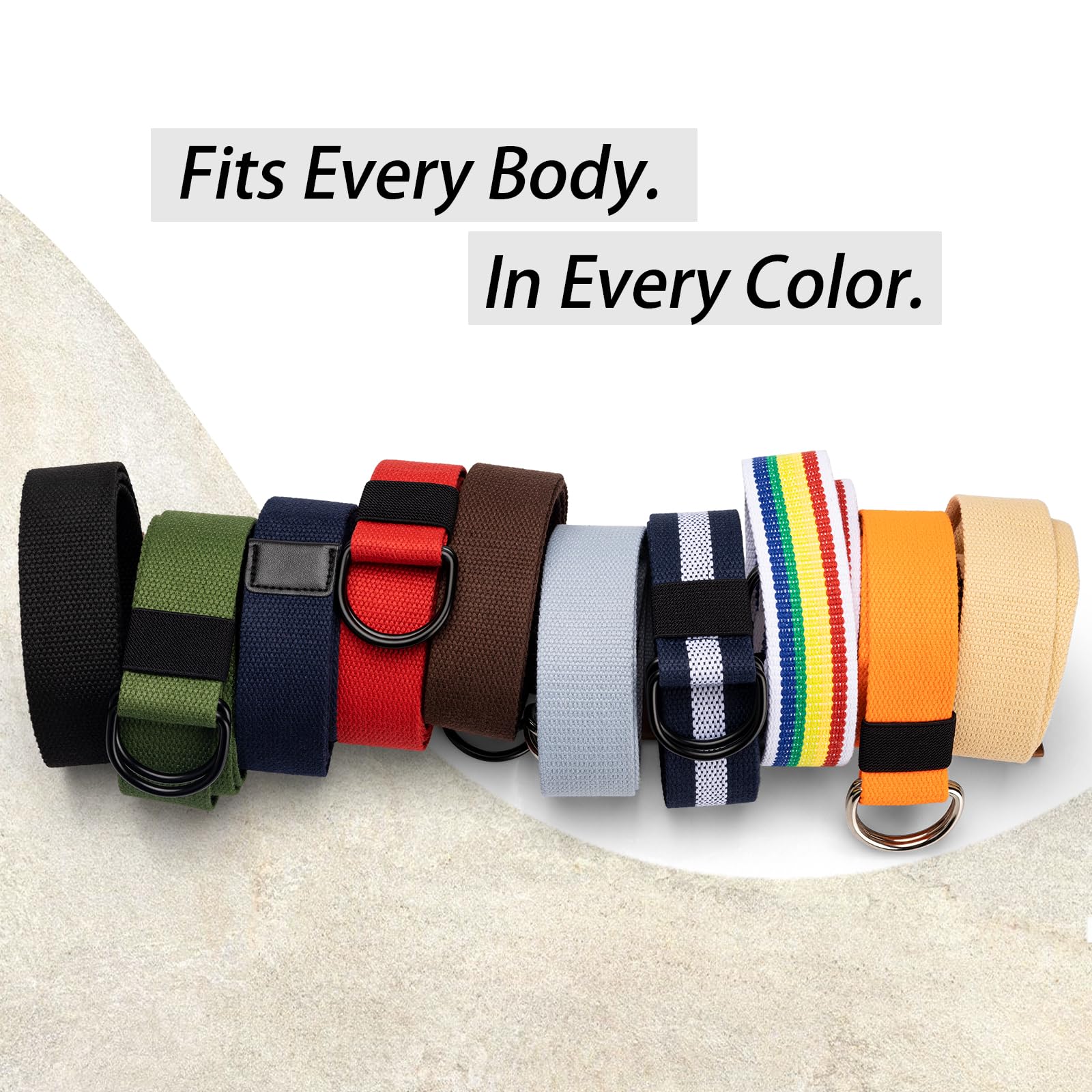 maikun Mens & Womens Canvas Belt with Black D-ring 1 1/2" Wide, Cloth Black Belt for Men, Length 110cm