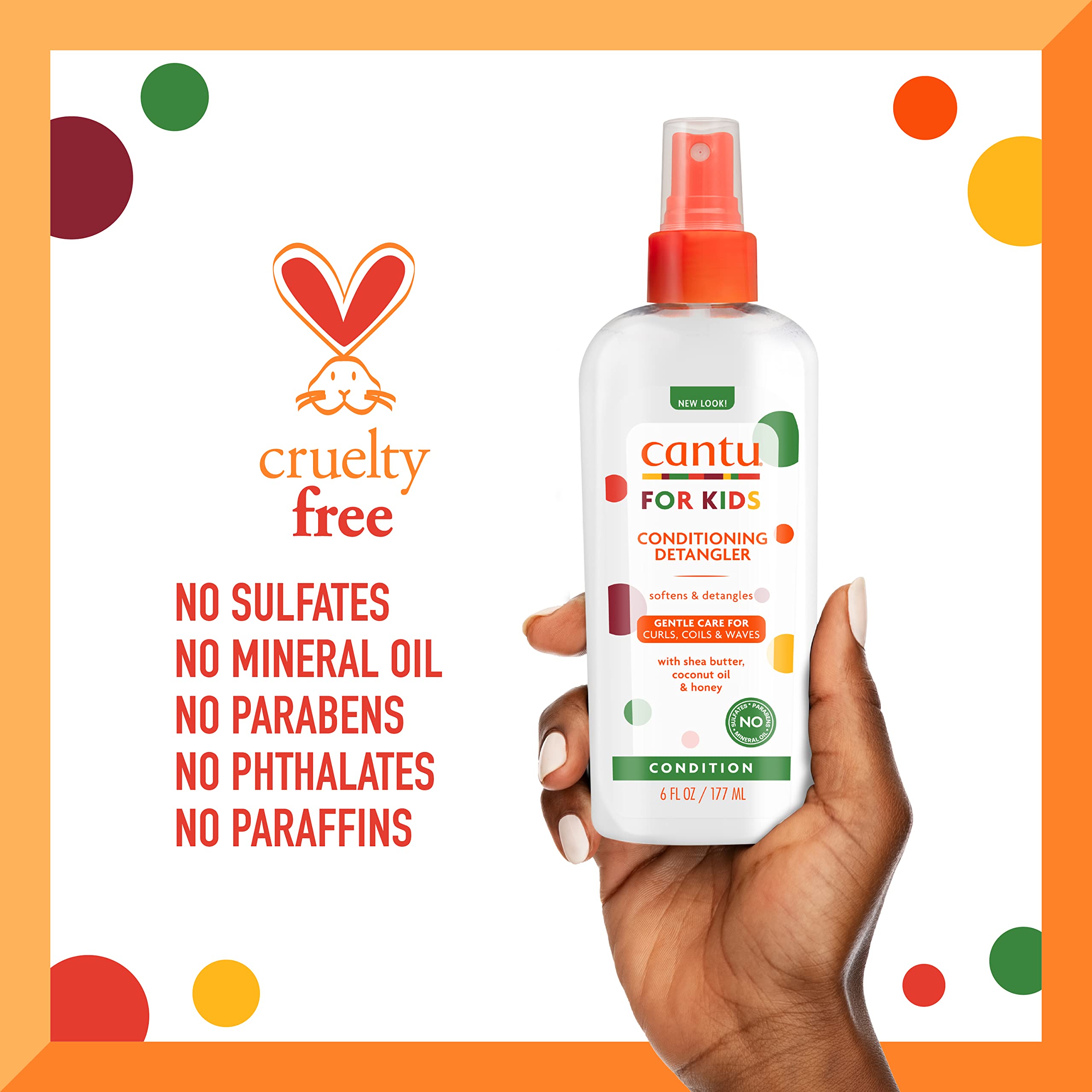 Cantu Care for Kids Paraben & Sulfate-free Conditioning Detangler with Shea Butter, 6 fl oz (Pack of 3)