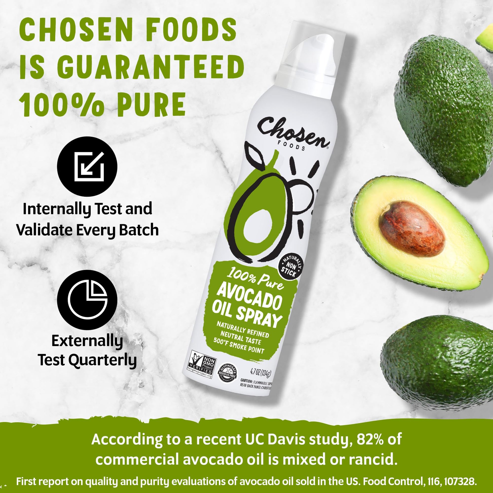 Chosen Foods 100% Pure Avocado Oil Spray, Keto Diet Friendly, Kosher Cooking Spray for Baking, High-Heat Cooking and Frying (6 oz, 3 Pack)
