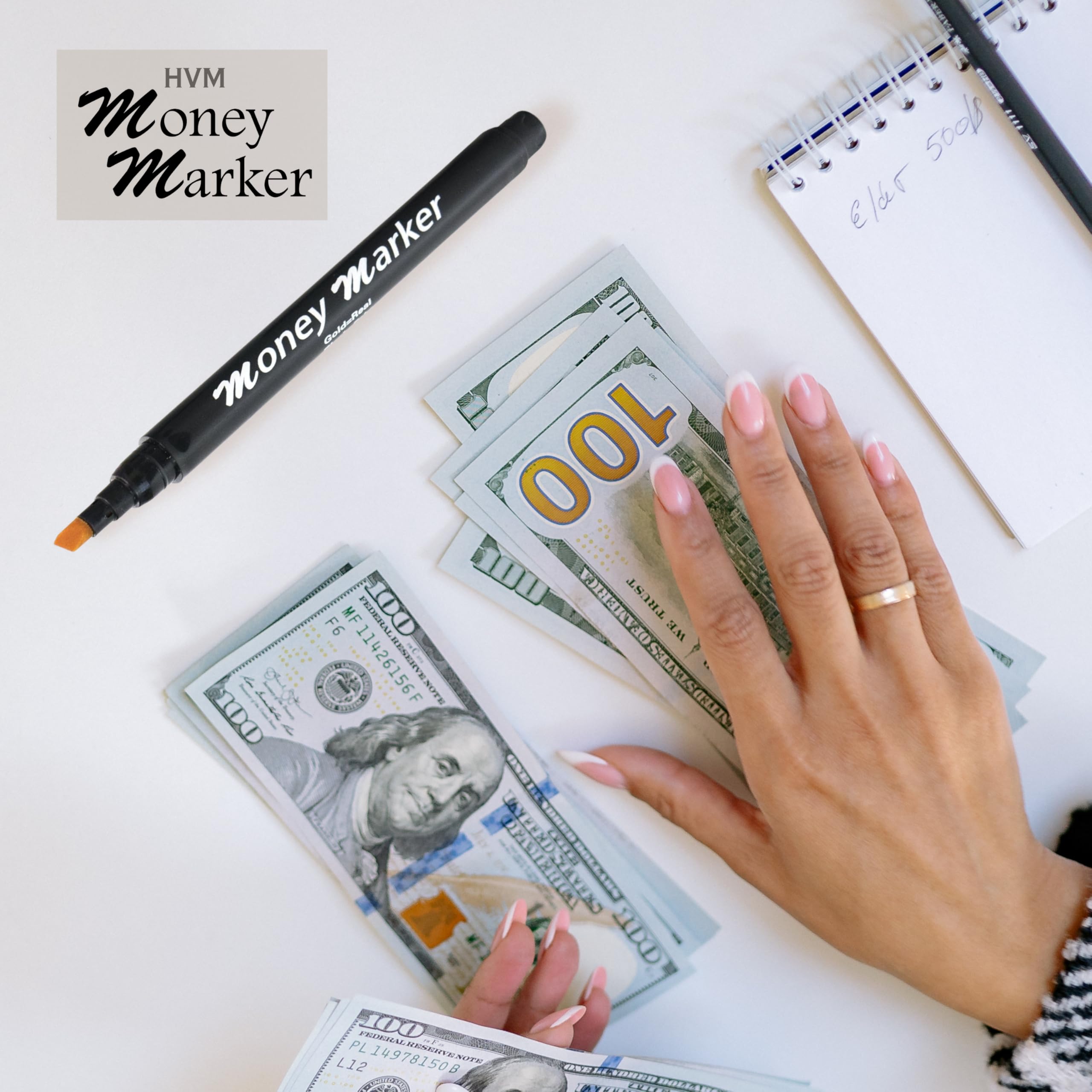 HVM Counterfeit Money Detector Pen (5 Counterfeit Pens) - Money Marker Bill Detector Pen with Upgraded Chisel Tip - Detect Fake Bills, Universal False Currency Checker Pack