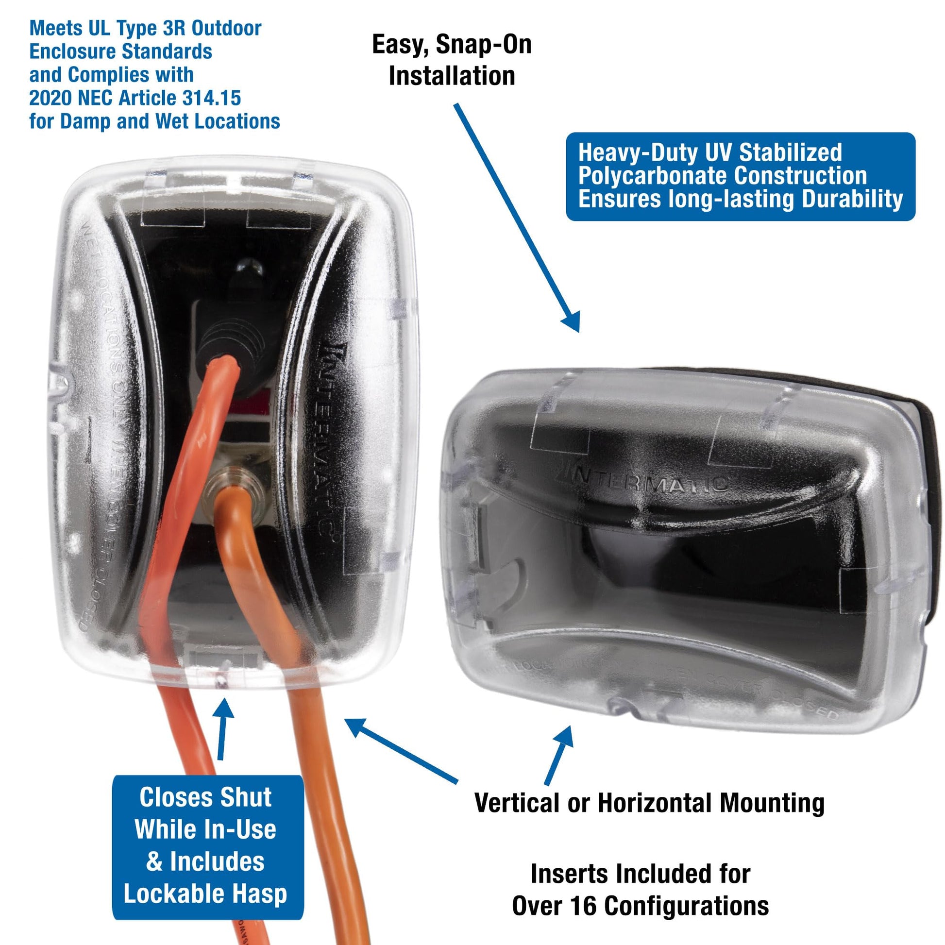 Intermatic WP3100C Weatherproof Electrical Outlet Cover - Extreme Temperature Resistance, Heavy-Duty Construction, Versatile Design & Multi-Configurable, Easy Install, Secure Fit for Outdoor in-Use