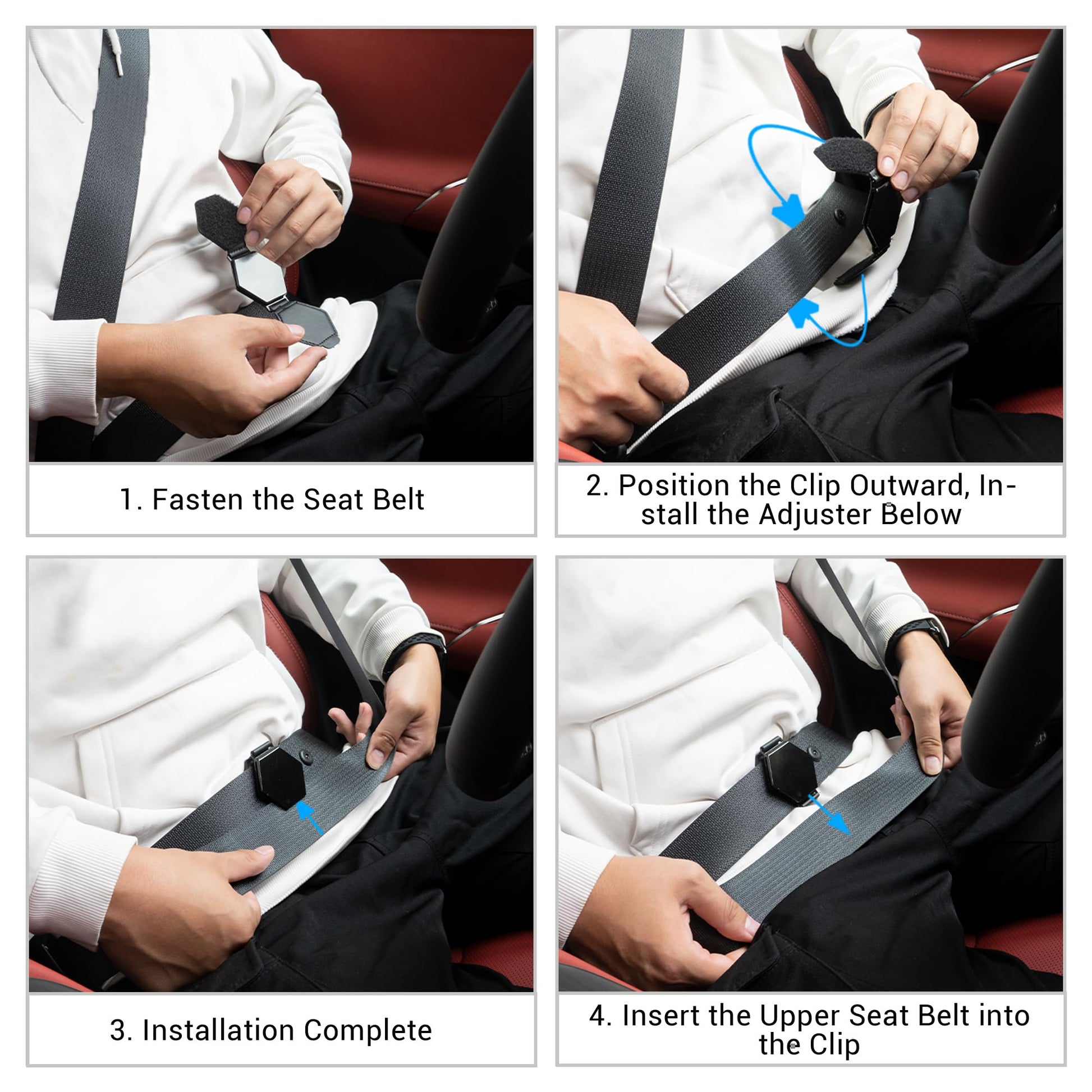 Yuoyar 2 Packs Car Seat Belt Clips - Universal Leather Seatbelt Adjuster Clips - Seat Belt Adjuster for Adults Kids