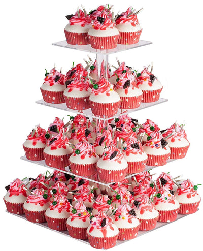 YestBuy 4-stöckiger Acryl-Cupcake-Ständer, Premium-Cupcake-Halter, Acryl-Cupcake-Turm für Candy Bar Party-Dekoration und als Gebäckständer (11,9 cm Abstand zwischen den 2 Ebenen)