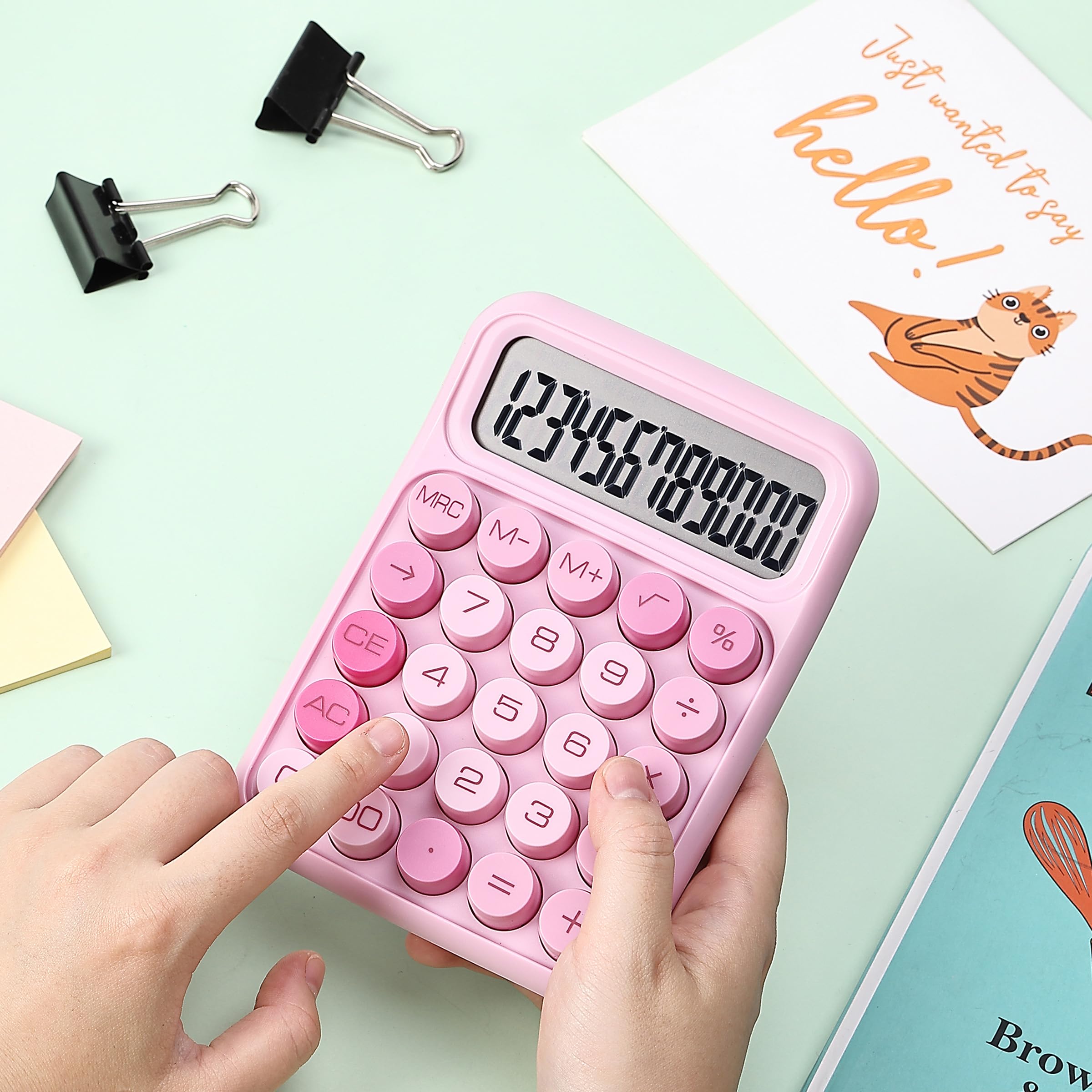 Mr. Pen Mechanical Switch Calculator - 12 Digit Large LCD Display, Pink with Big Buttons, Back to School Supplies