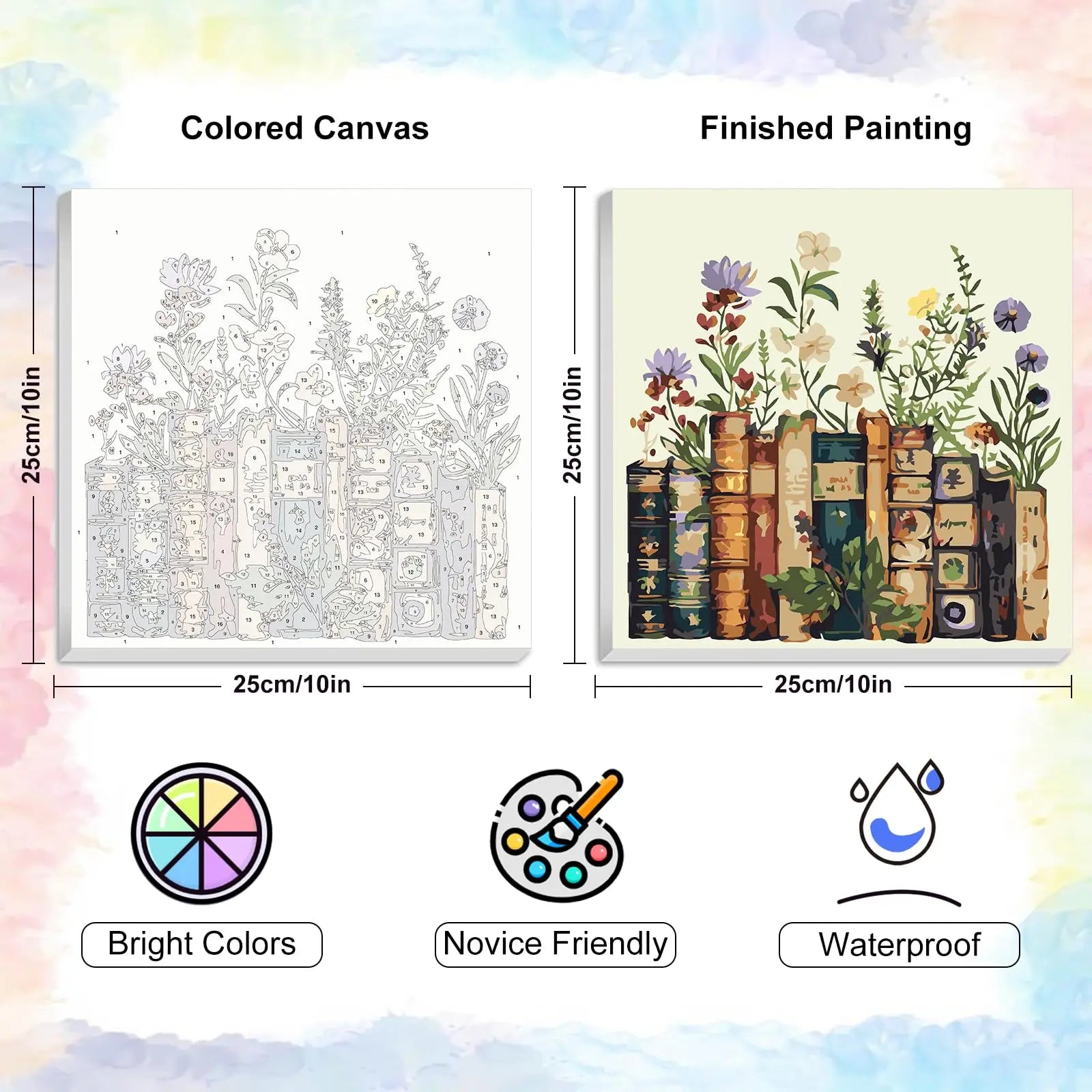 Yezavesu Framed Paint by Numbers Kit for Adults Beginner & Kids Ages 8-12, Book Paint by Numbers Without Easel, DIY Number Painting for Adults Flowers for Home Wall Decor Gift 10x 10 inch