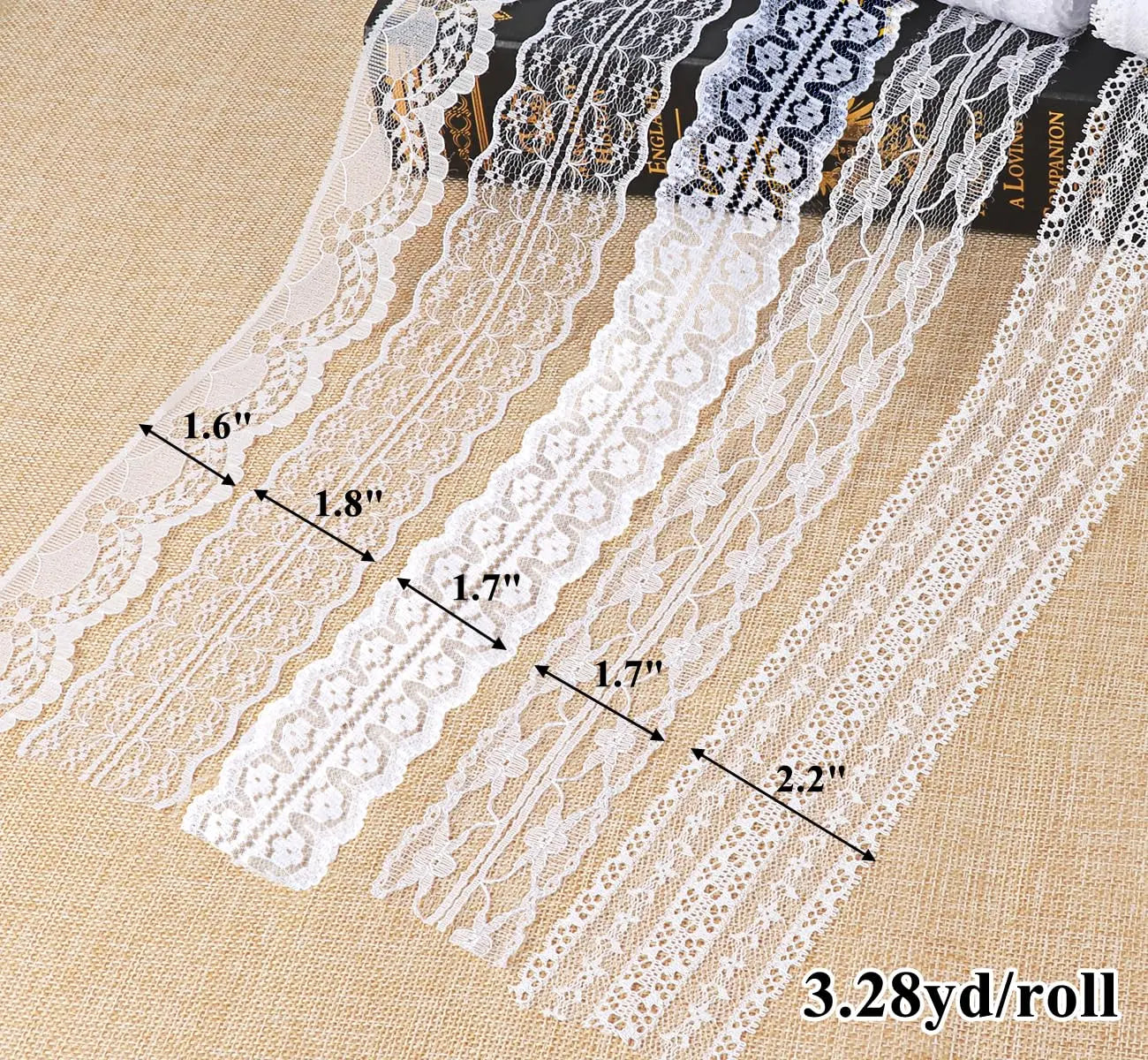 ilauke 46 Yards White Lace Ribbon 14 Rolls Vintage Lace Trims 0.6 to 2.1 inch Ribbon Laces with Assorted Pattern for Sewing, Crafts, Wedding Decor, Flower Ribbons, 3.28 Yards Each