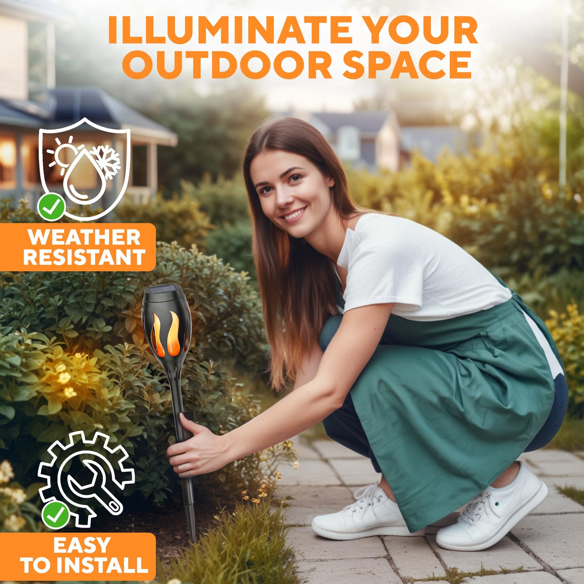 Beautiful Solar Lights for Outside 6-Pack - Premium Solar Tiki Torches with Flickering Flame - Waterproof, Auto On/Off - Perfect for Your Outdoor, Yard, Patio, Pathway & Garden
