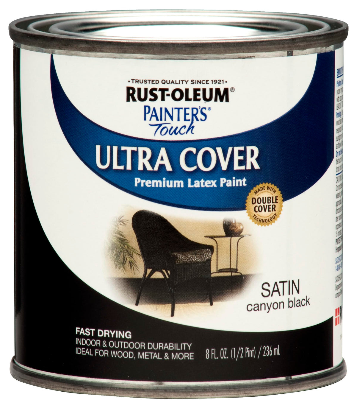 Rust-Oleum 267249 Painter's Touch Ultra Cover Premium Latex Brush Paint, Half Pint, Satin Canyon Black