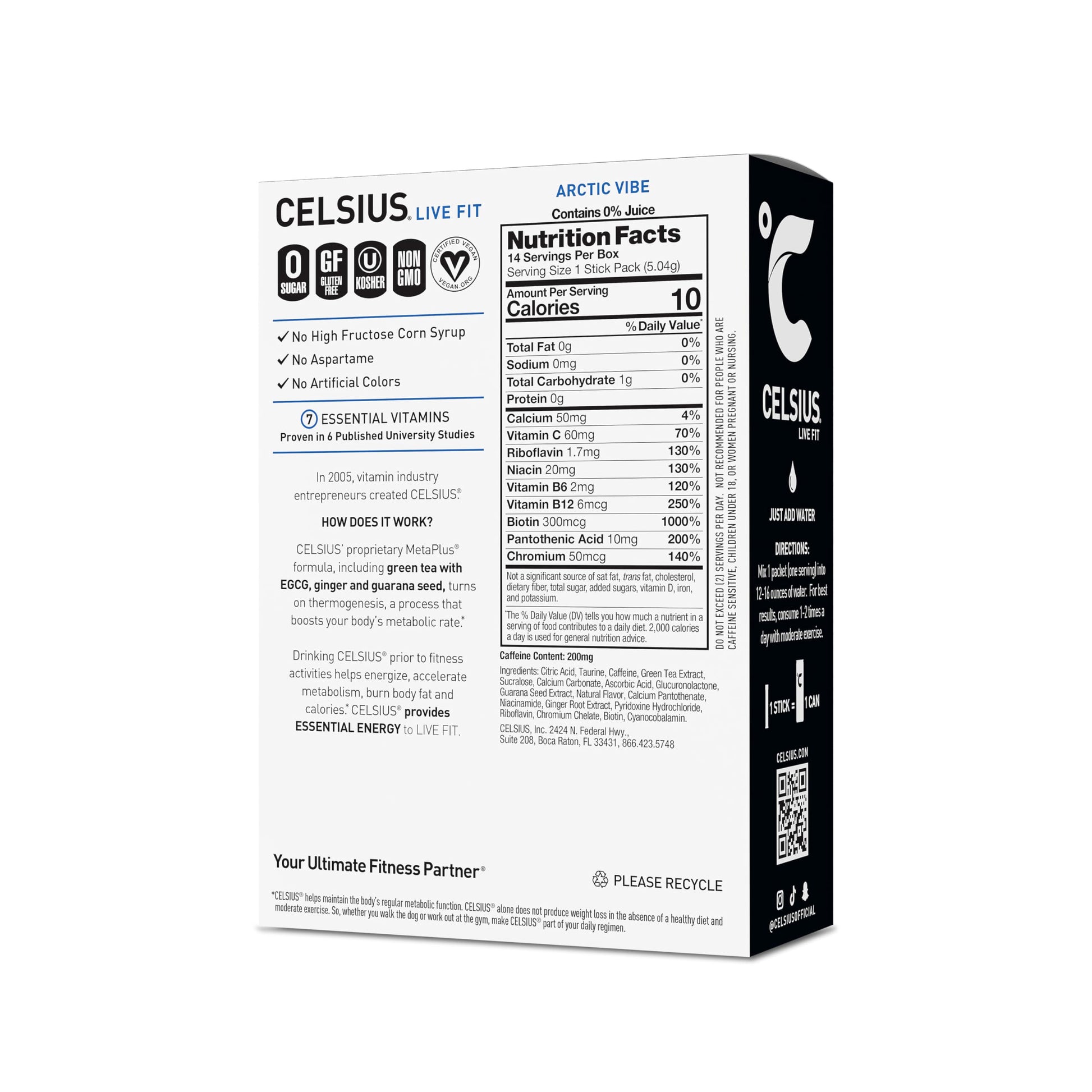 CELSIUS® On-the-Go Powder Sticks Arctic Vibe, Essential Energy 2.5 Oz (14 Sticks per Pack)