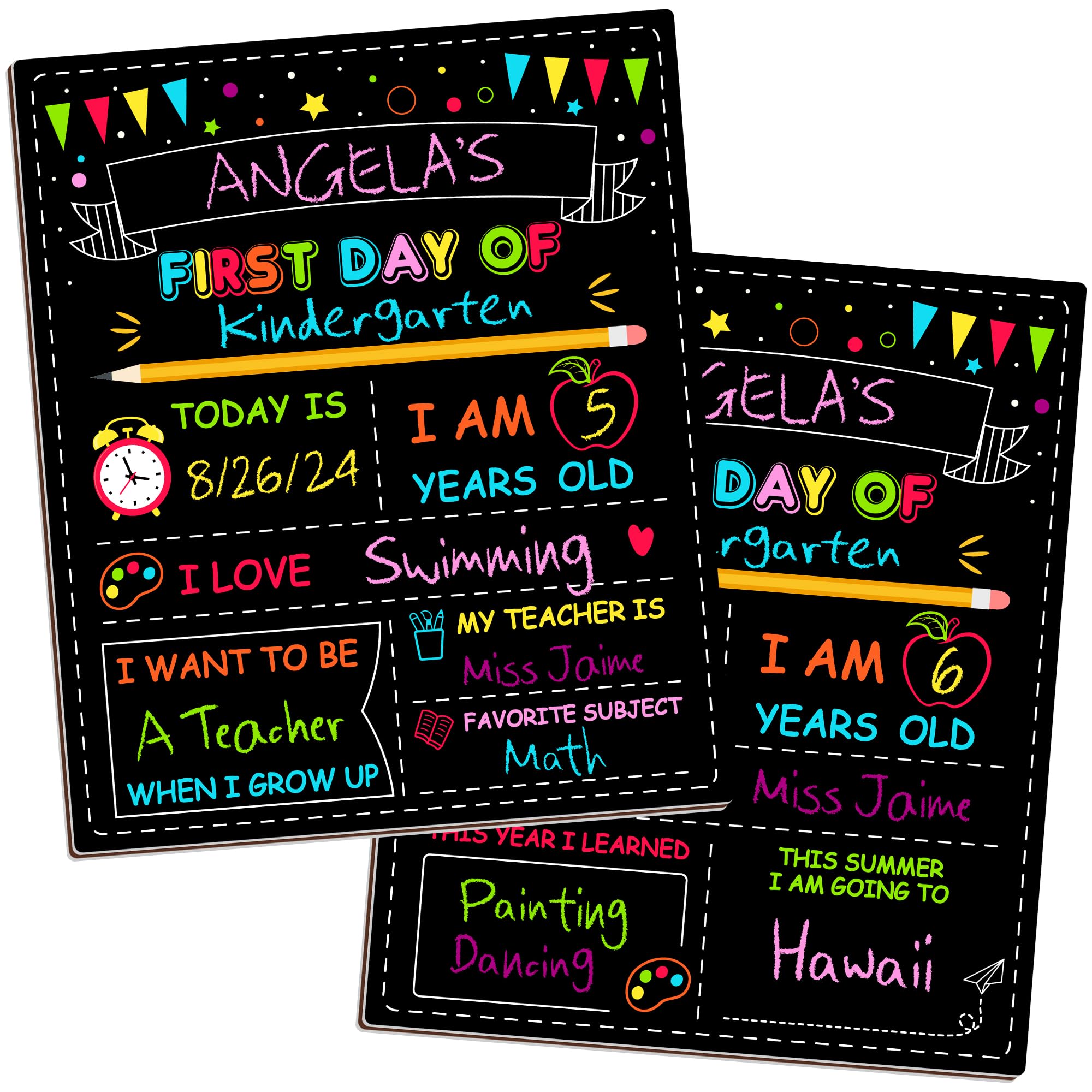 Double-Sided First Day of School Sign Board, 12 × 10 Inches Back to School Sign, Reusable Color Painting First and Last Day of Preschool Board, Washable Chalkboard for Kindergarten Pre-K