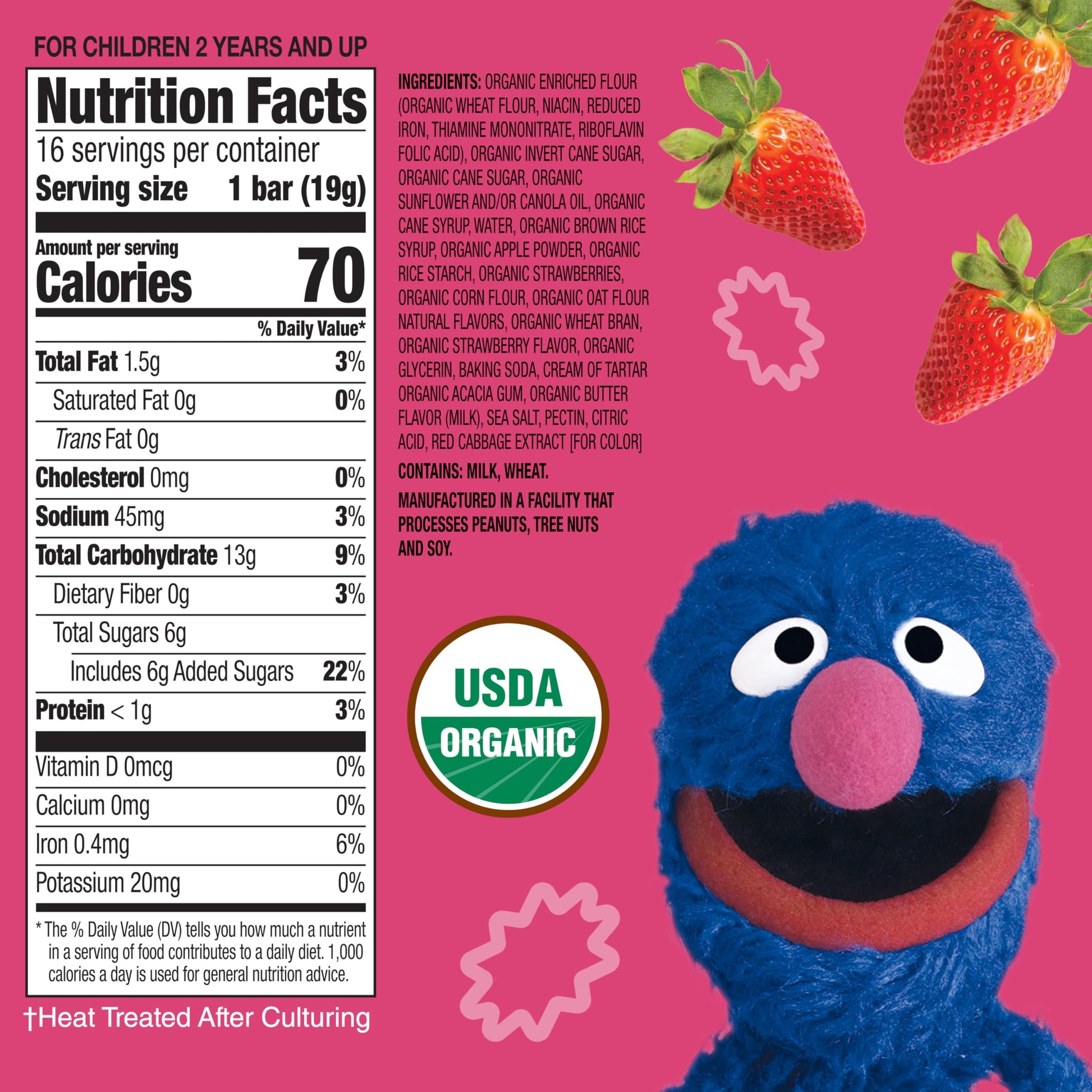 Earth's Best Organic Sunny Days Snack Bars for Toddlers 2 Years Old and Up, Strawberry Flavored with Other Natural Flavors, 7 ct (Pack of 6)