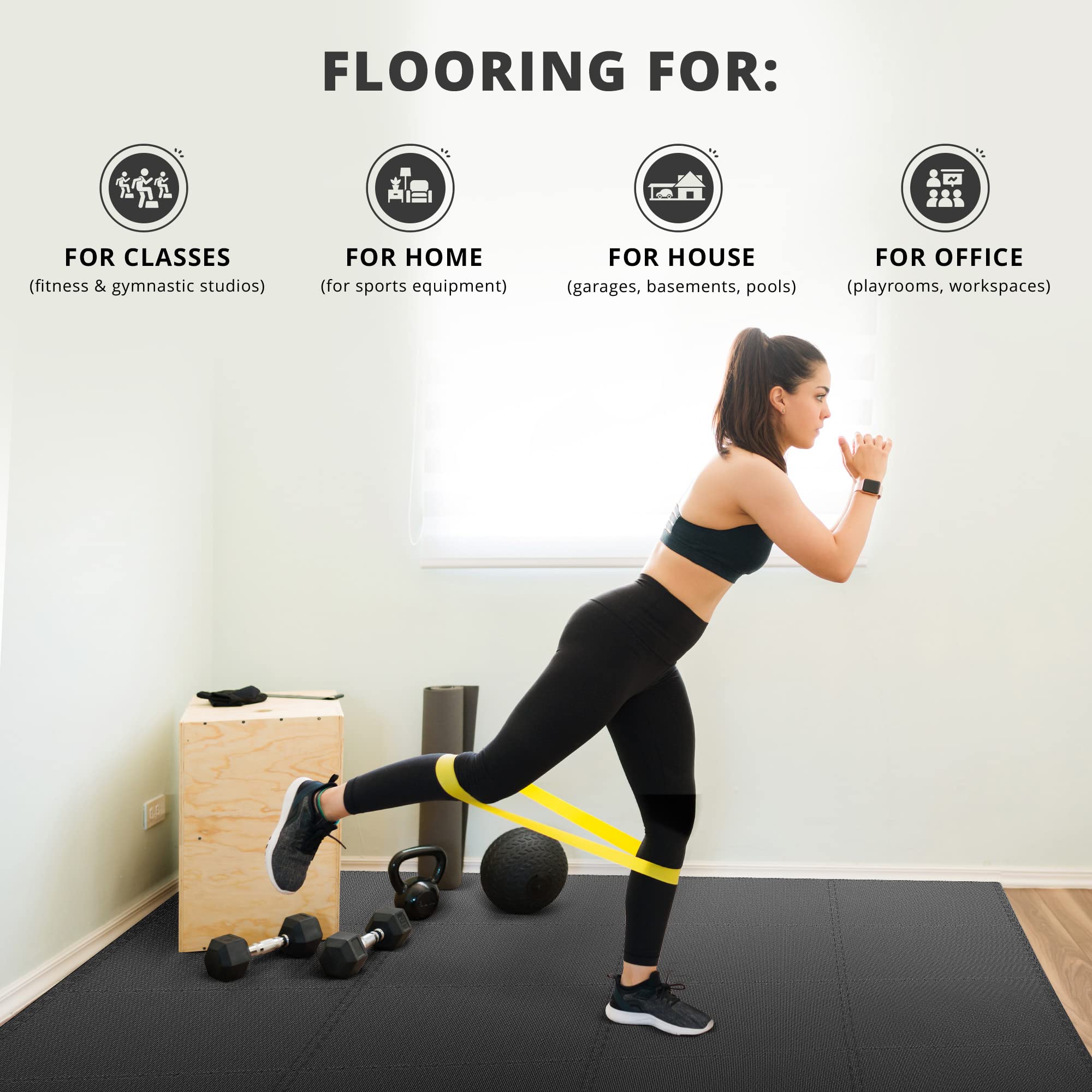 bemaxx Gym Mats Set - 18 pcs EVA Interlocking Foam Floor Tiles (12.6"x12.6"x0.4") 18sqft Protective Gym Flooring Sports Home Workout Exercise Mats Puzzle Garage Fitness Play-Room Garage Pool Treadmill