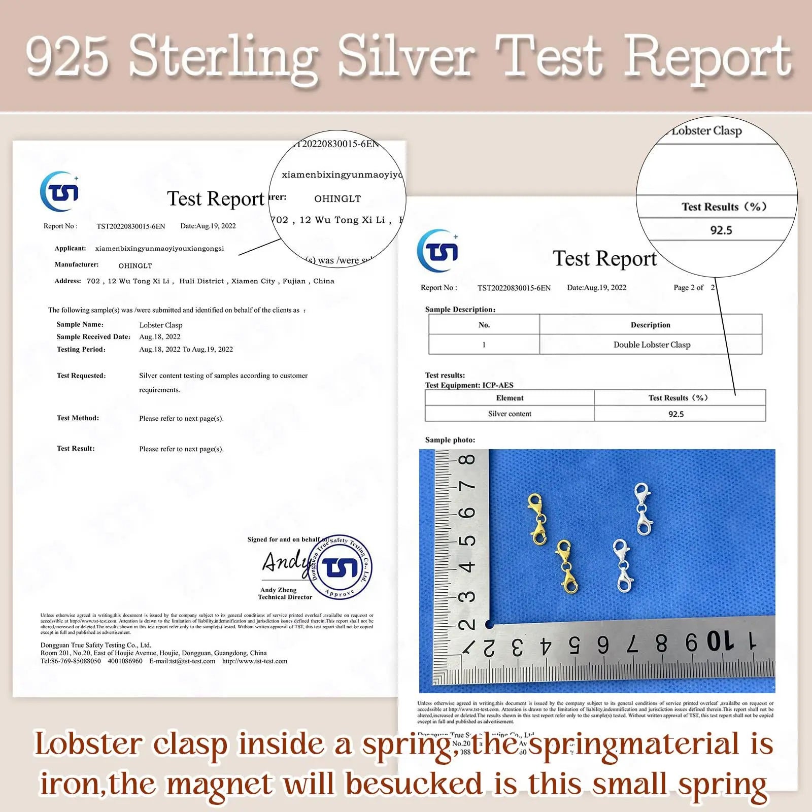 OHINGLT Double Lobster Claw Clasps 925 Sterling Silver Necklace Extender, Double End Design Necklace Clasps and Closures, Bracelet Connector Suitable for Jewelry Making