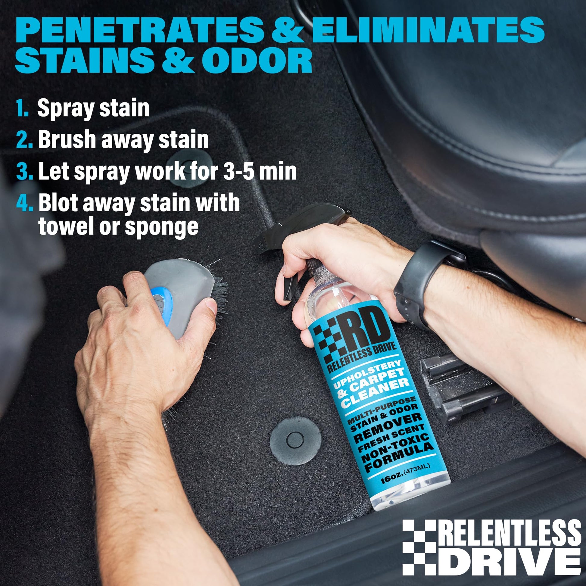 Car Carpet Cleaner (16oz) Professional Interior Car Cleaner for Seat Upholstery with Brush – Safe for All Cars