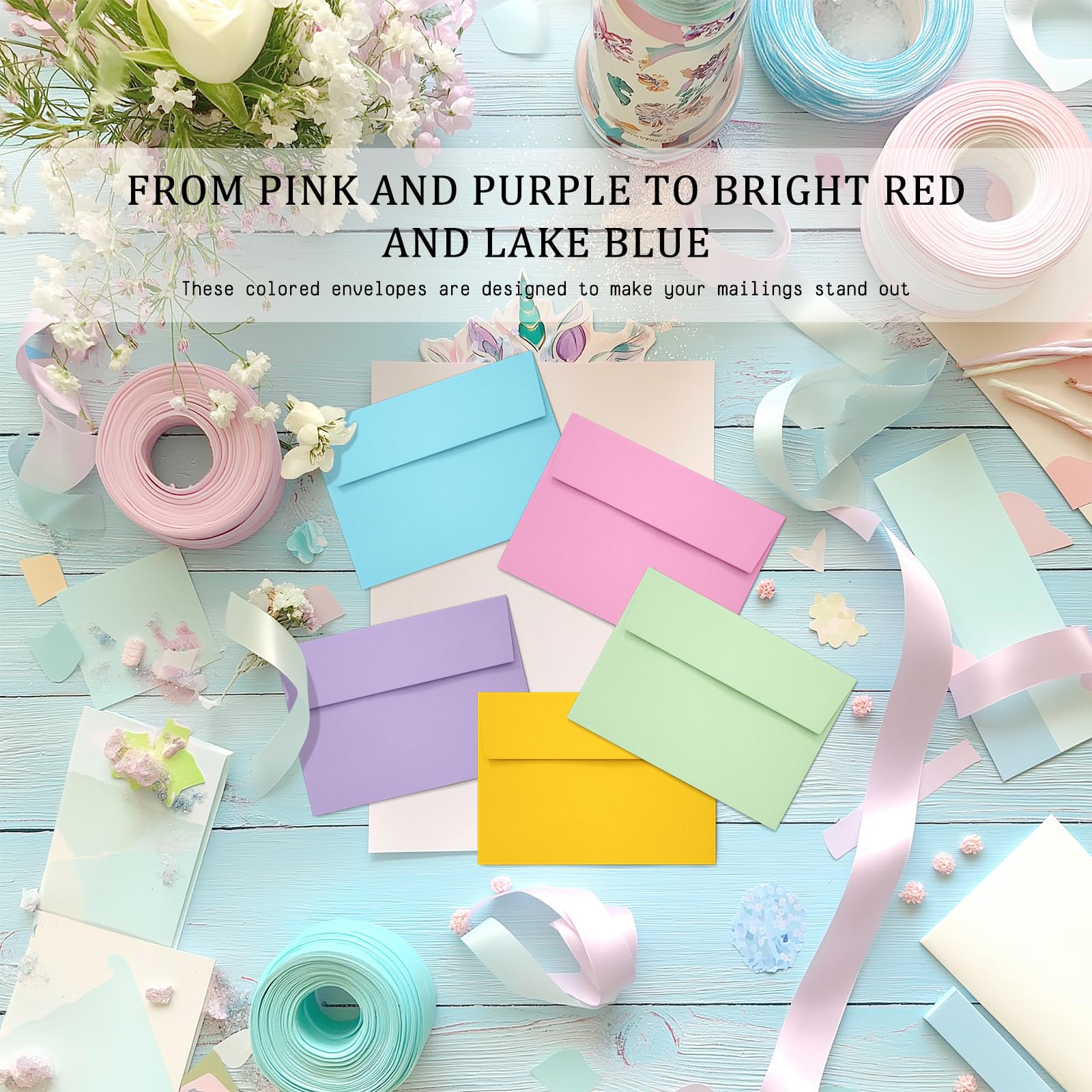 Slapaflife 50 Pack 5x7 Envelopes, 5x7 Colored Self-Seal Envelopes for Invitations, postcard, Wedding,Greeting Cards,Photos