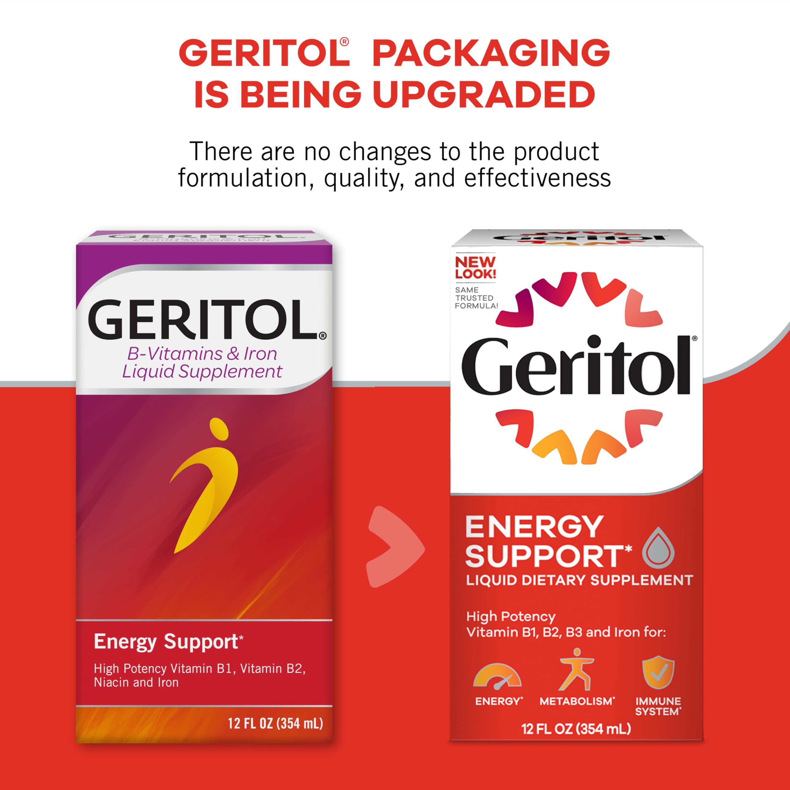 Geritol, Liquid Vitamin and Iron Supplement, Energy Support, Contains High Potency B-Vitamins and Iron, Pleasant Tasting, Easy to Swallow, No Artificial Sweeteners, Non-GMO, 12 Oz