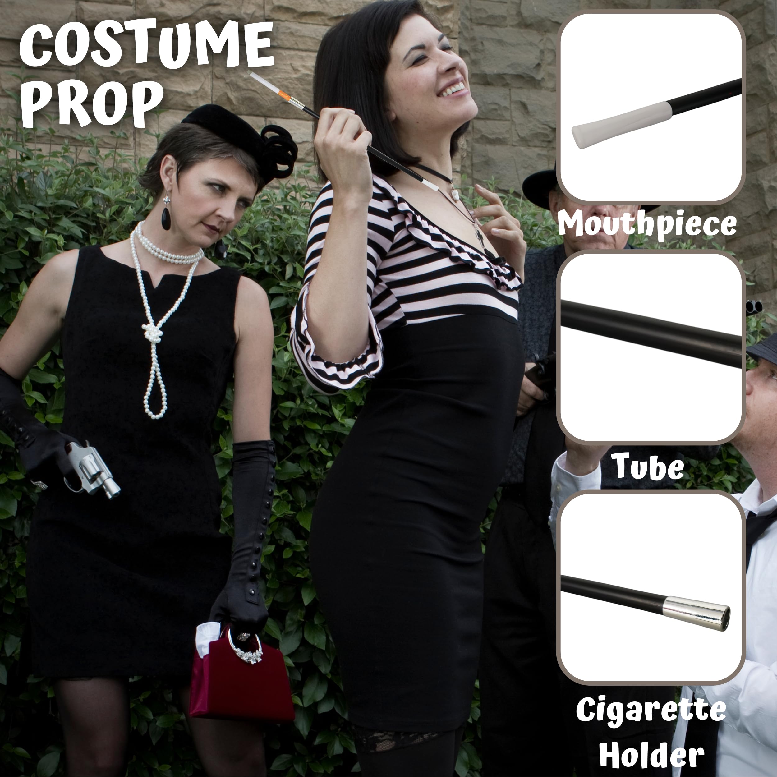 4E's Novelty 2 Long Cigarette Holders & 2 Fake Puff Cigarettes with Smoke for Halloween Accessories for Women Costumes Gatsby Roaring 1920s Flapper Costume Photo Prop Cigarettes