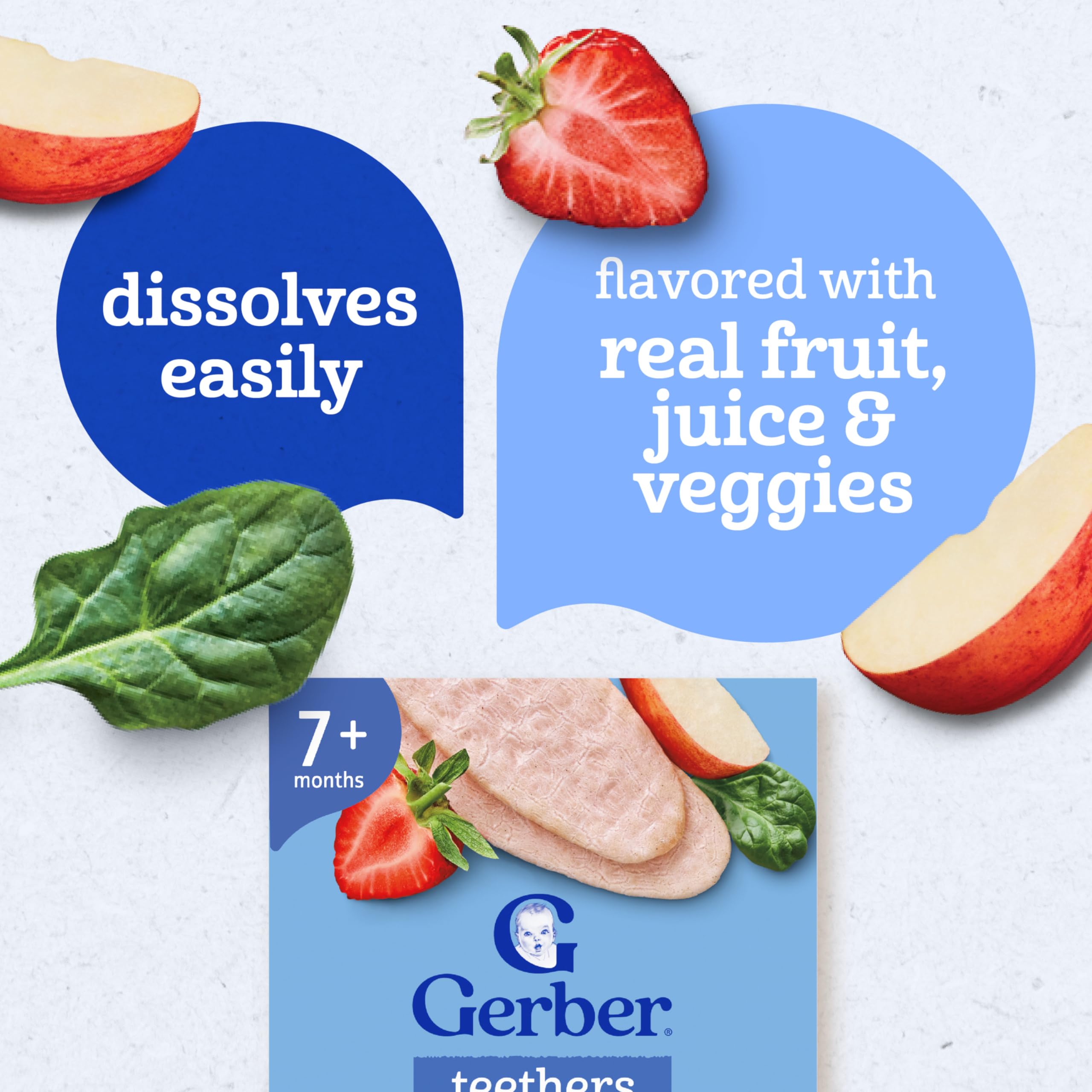 Gerber Teethers, Strawberry Apple Spinach Gentle Teething Wafers, Baby Teething Snacks, 6PK
