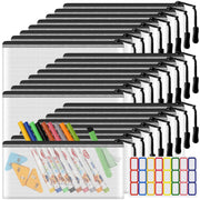 YOPCDJ 24 عبوة أكياس شبكية بسحاب صغيرة، حقائب أقلام رصاص بسحاب، 9.2 × 4.7 بوصة حقيبة أقلام رصاص شفافة بالجملة، حقائب أقلام رصاص بسحاب لتخزين السفر، أسود