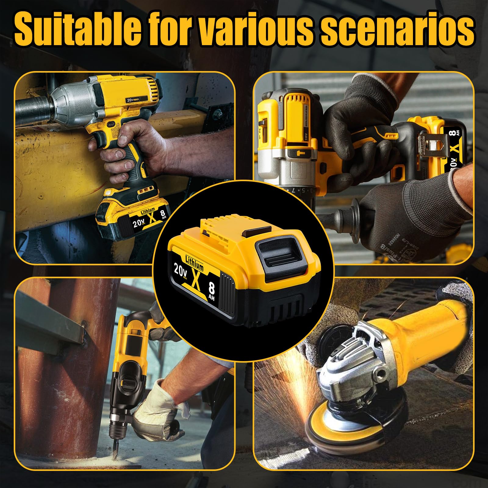 ANTOOLOCKER Replacement for Dewalt 20V Max Battery: 8.0Ah Lithium Batteries Compatible with Dewalt Battery DCB208 DCB200 DCB206 DCB205 DCB204 DCB203 DCB180 Cordless Power Tools, 2 Pack