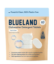 BLUELAND 100% Plastic-Free Dishwasher Detergent Tablets, 60 Count, Free & Clear, Eco-Friendly Dishwashing Pods, Natural, Sustainable