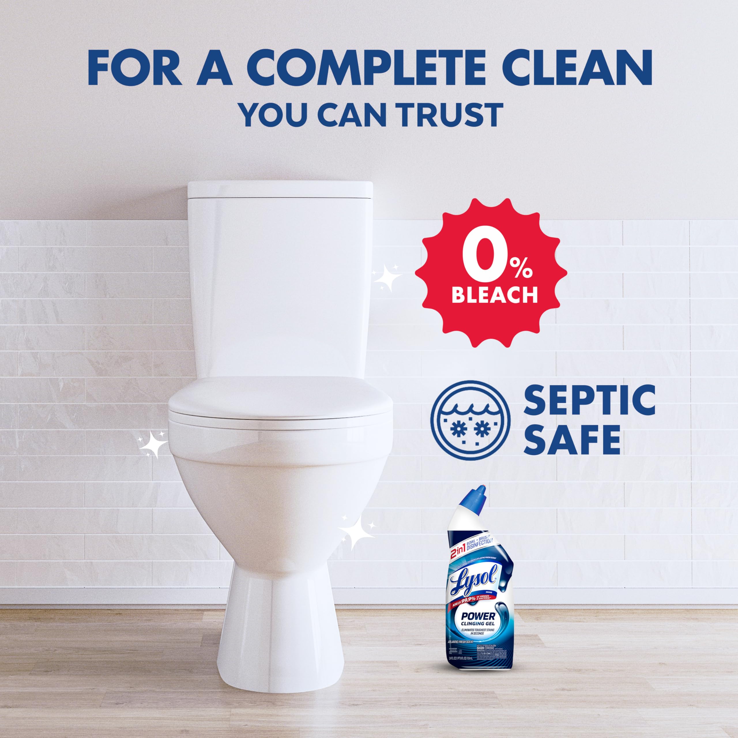 Lysol Toilet Bowl Cleaner, Max Strength Bathroom Cleaning Supplies, Toilet Bowl Cleaner Clinging Gel, Home Essential, Instant Stain Removal, Disinfecting and Deodorizing, Bleach Free, 24 oz (9 ct)