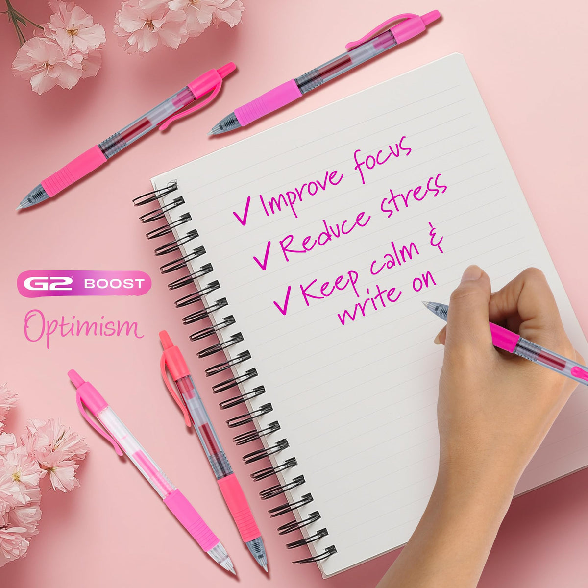 Pilot, G2 Premium Gel Roller Pens, G2 Boost Pink Pack, The Colors of Optimism, 8 Pack Pouch, Fine Point 0.7 mm, Assorted