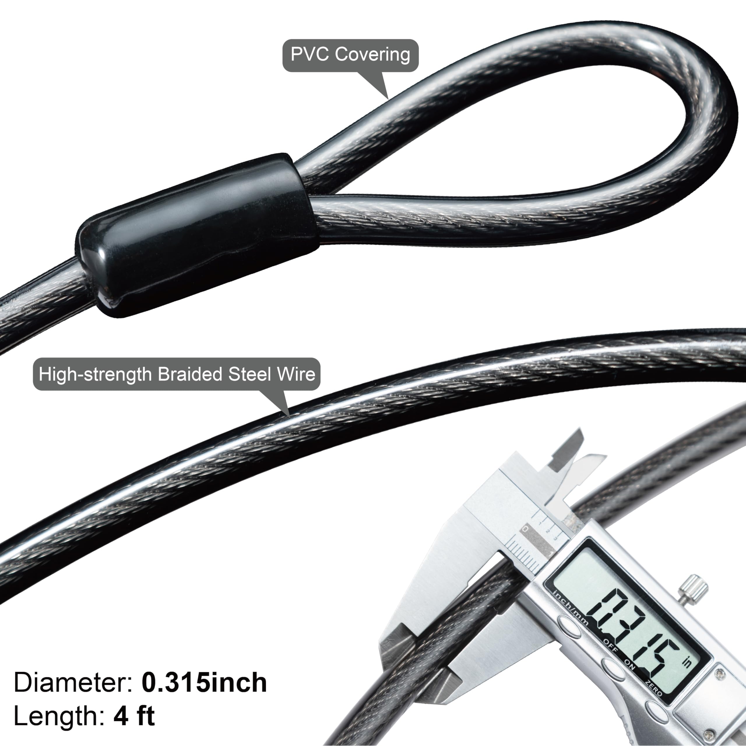 Via Velo Bike U-Lock with Cable, Heavy Duty Anti-Theft Bicycle U Locks with 8mm Braided Steel and 3 Keys, 4ft Length Security Cable for Bike, Scooter Mountain Road Bike