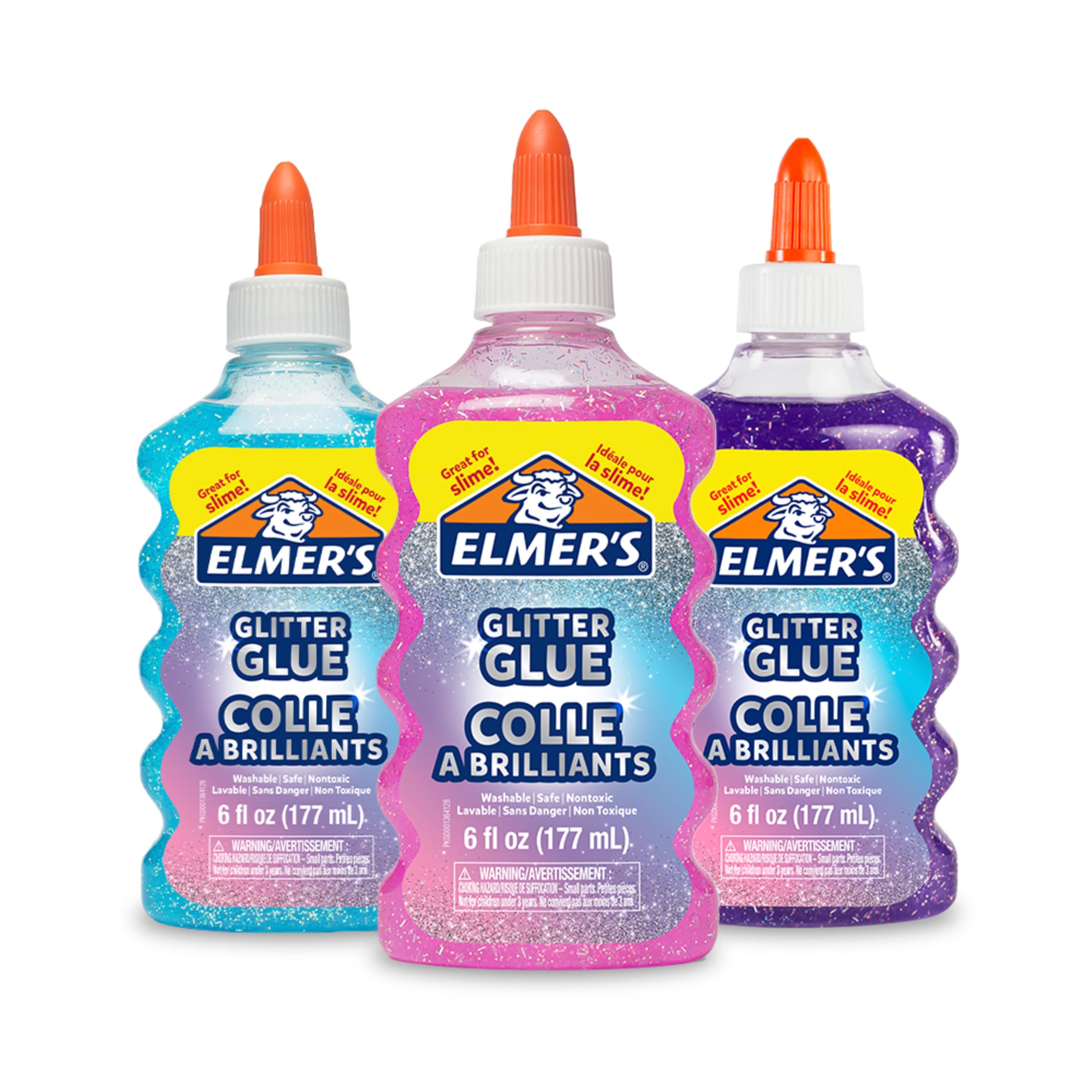Elmer's Liquid Glitter Glue Assorted 6oz I Blue Pink Purple, 1 Teacher Brand