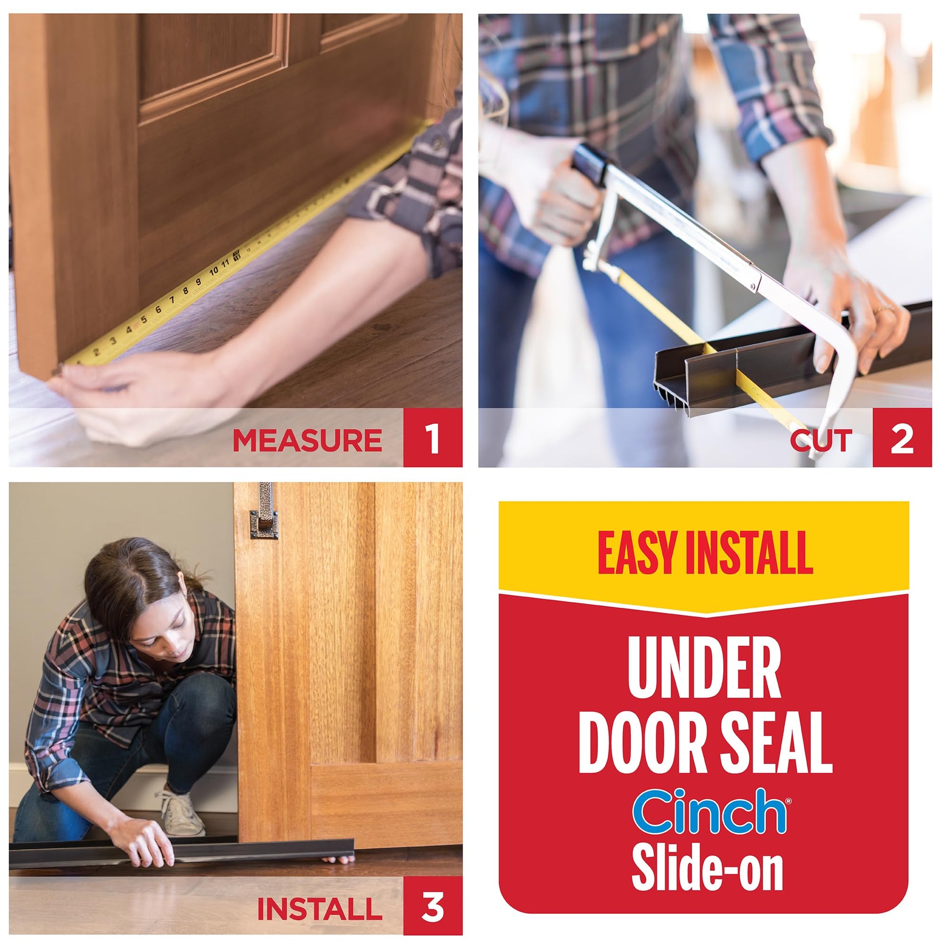M-D Building Products 43336 Vinyl Cinch® U-Shape Slide-On Under Door Seal, Easy-to-Install, Energy-Saving, Weatherproof Seal for Doors, Effective Draft Blocker, Ideal for Home (36 Inch, White)