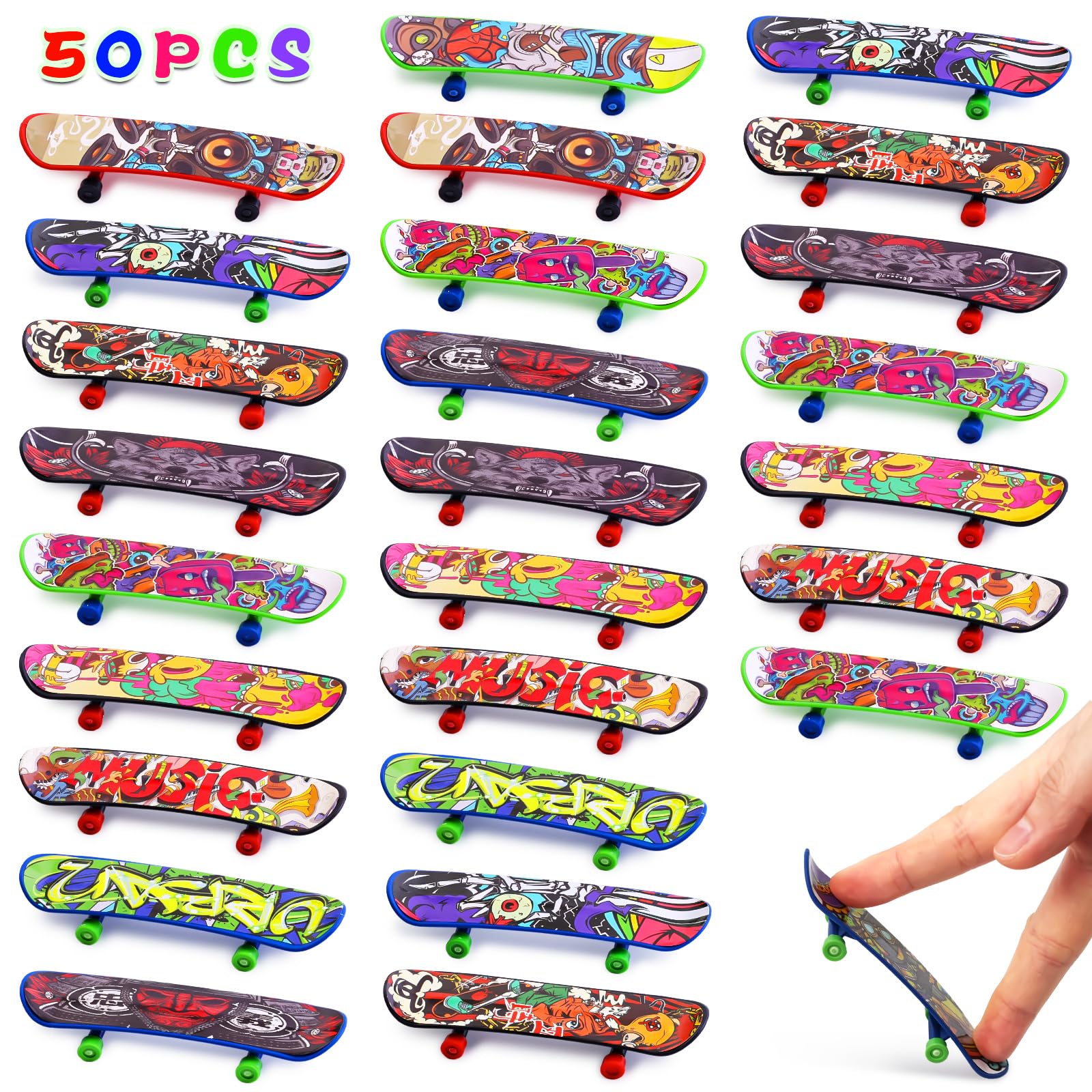 POPLAY 50PCS Mini Finger Skateboards, Finger Boards Toy Mini Skateboard for Kids Party Favors, Birthday Goodie Bag Stuffers, Classroom Prizes Exchange Gifts