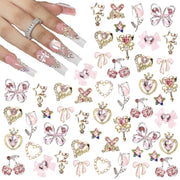 CUBLIVE 24PCS Nail Charms Y2k Alloy Nail Art Rhinestone Charms 3D Heart Star Bow with Rhinestones Cherry Nail Gems Shiny Jewelry Nail Decorations Accessories Supplies (AD24)