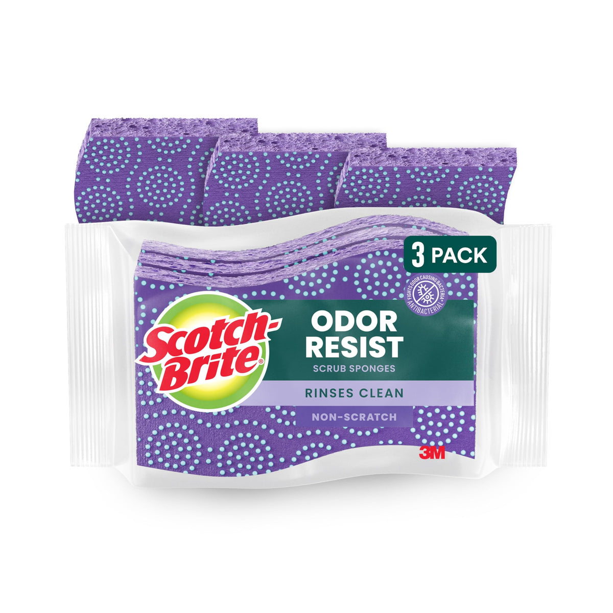 Scotch-Brite Scrub Dots Non-Scratch Scrub Sponge, Rinses Clean, for Washing Dishes and Cleaning Kitchen, 3 Scrub Sponges