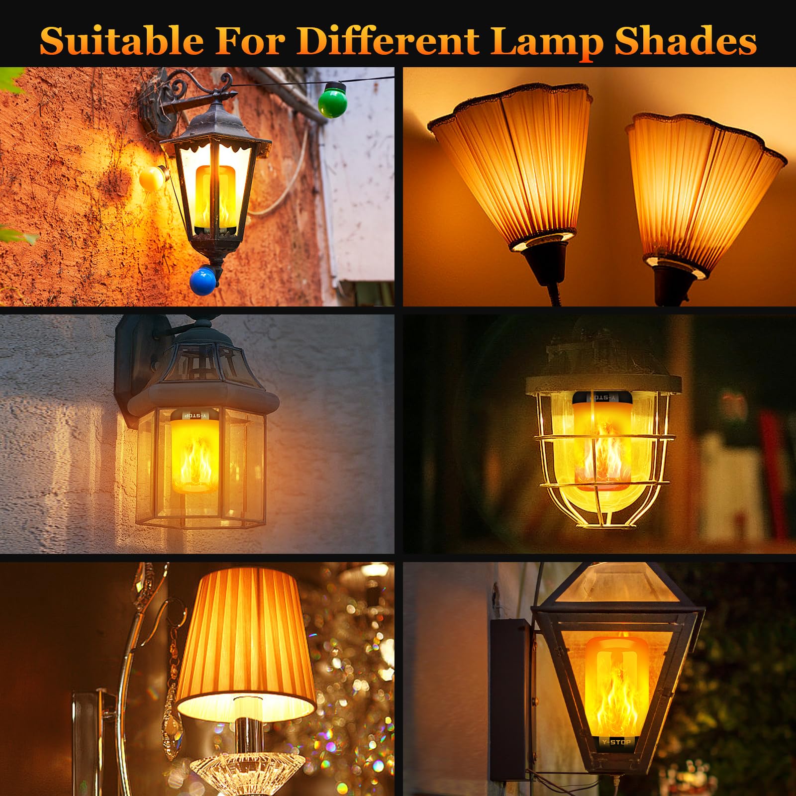 Y- STOP Upgraded LED Flame Light Bulbs, 4 Modes Flickering Light Bulb with Upside Down Effect, E26 Base Flame Bulb for Halloween Lights, Christmas Decorations Outdoor Indoor, Party Decor (2 Pack)