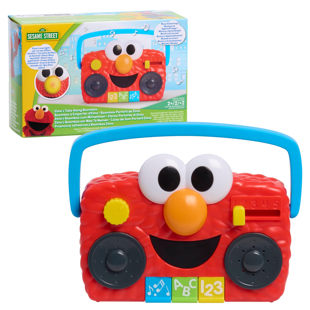 Just Play Sesame Street Elmo Take Along Boombox with Lights & Sounds, 5.5-inch Interactive Toy, Learning and Education, Kids Toys for Ages 2 Up