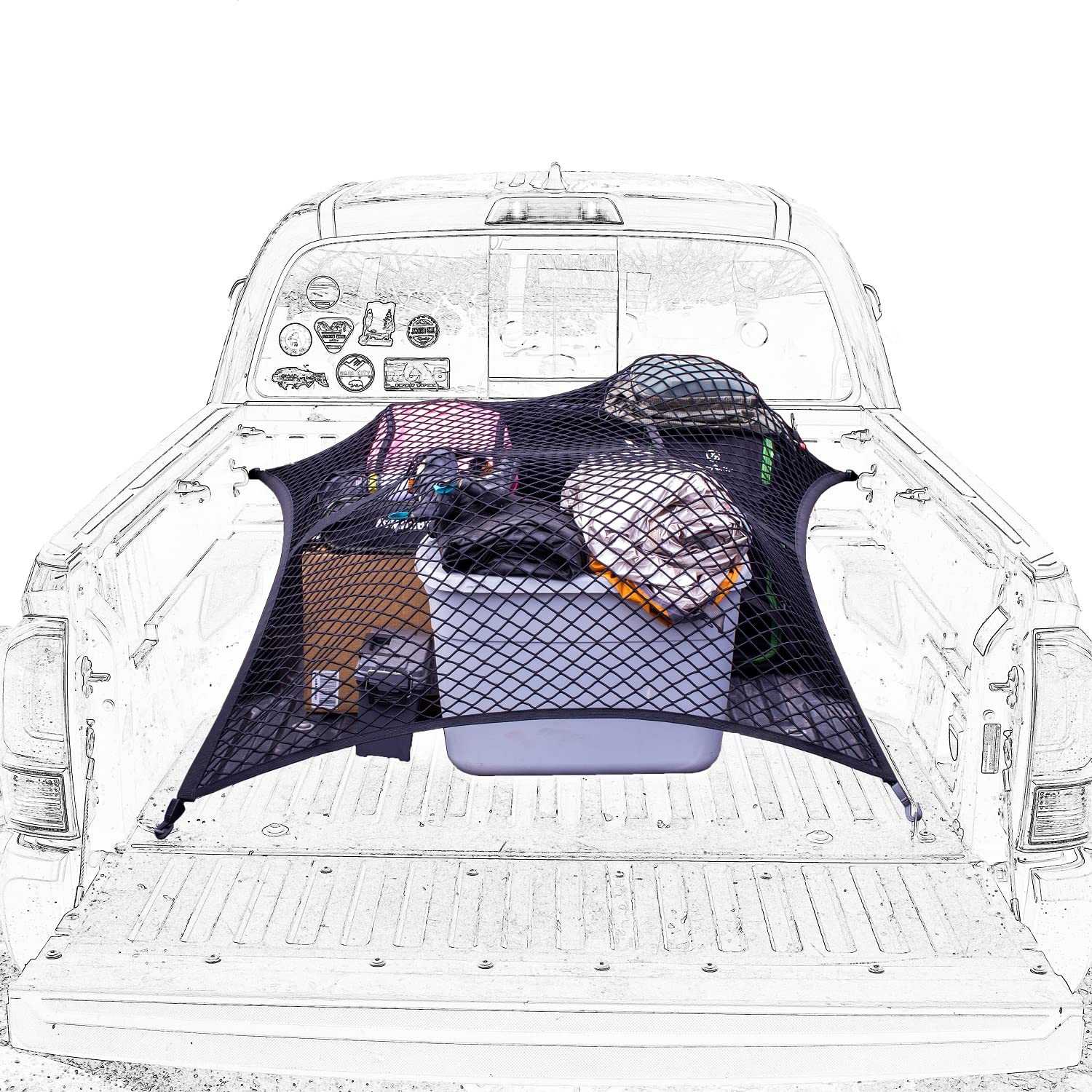 Highly Elastic Cargo Net, Simple Truck Bed Cargo Mesh Organizer, Suitable for Daily Light Loads of Trucks, 4'x4' Stretches to 7'x7' (Single Layer)
