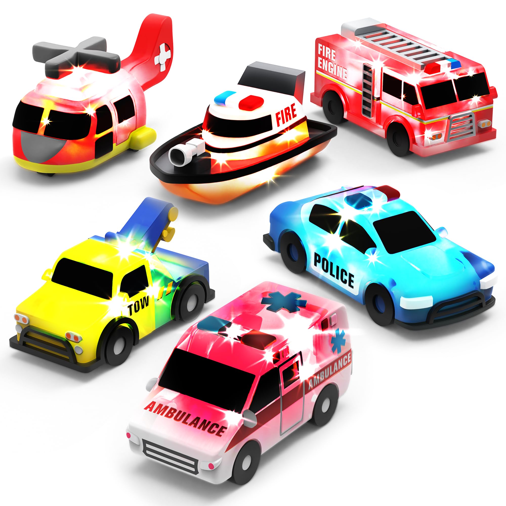 Tub Works Emergency Cars Light Up Bath Toys, 6 Pack | Water-Activated Light Up Toys Flash & Change Color | Soft, Squeezable Baby & Toddler Bath Toys | Sensory Toys with Bath Lights for Kids Bath