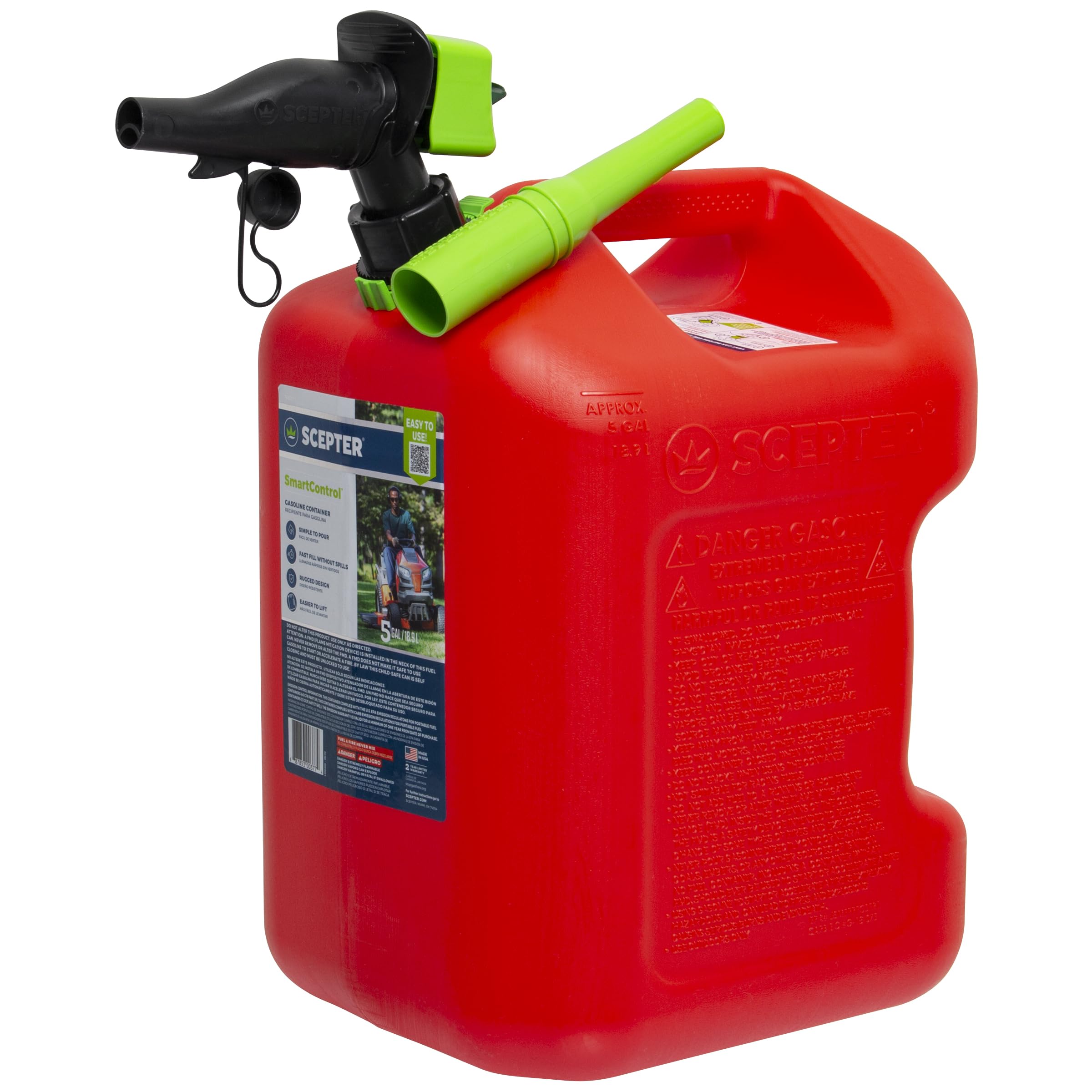 Scepter FSCG552 Kraftstoffkanister mit auslaufsicherem SmartControl-Ausgießer mit Bonus-Ausgießerverlängerung, roter Benzinkanister mit hinterem Griff, 5 Gallonen