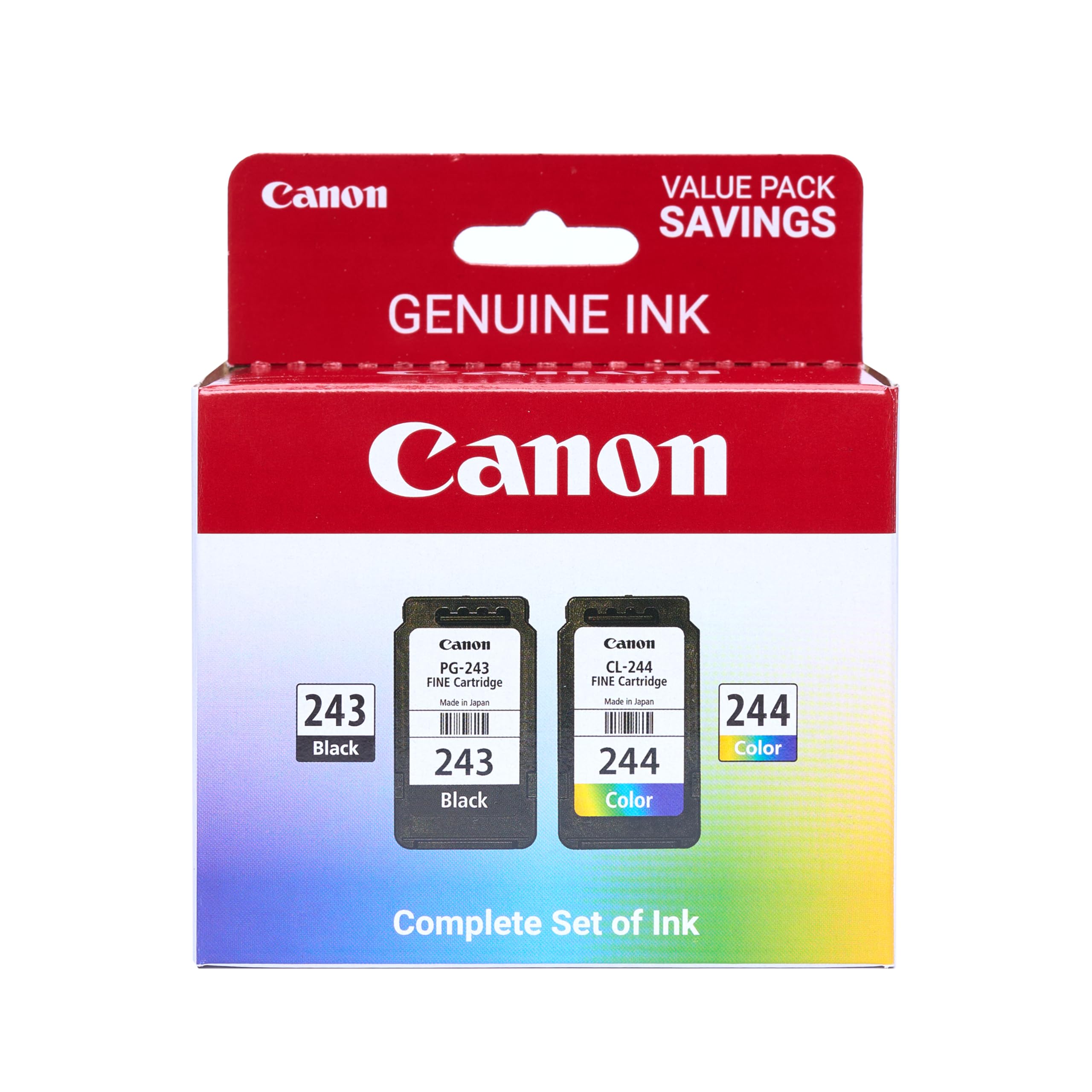 عبوة قيمة حبر أصلية Canon PG-243 / CL-244 (خرطوشتان)، متوافقة مع iP2820, MX492, MG2420/2520/2920/2922/2924/3020/2522/2525, TS3120/302/302a/202/4520/3320