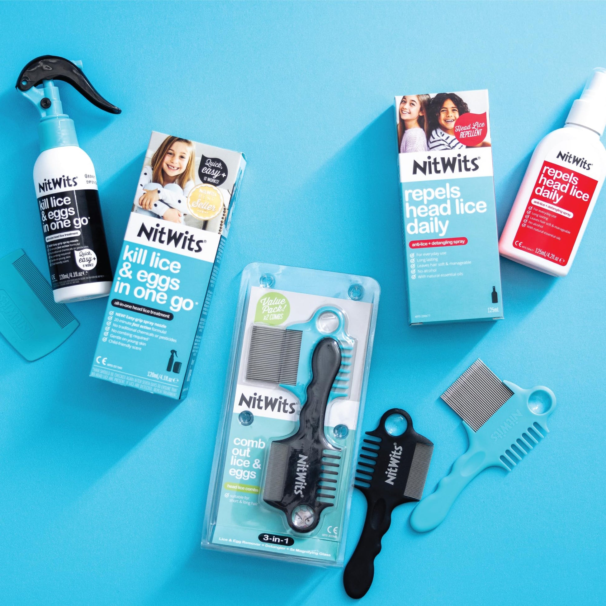 NitWits All-in-One Head Lice Treatment Spray, Kills Lice, Super Lice & Eggs, Includes Lice Spray 120ml & Lice Comb, Lice Treatment for Kids & Adults