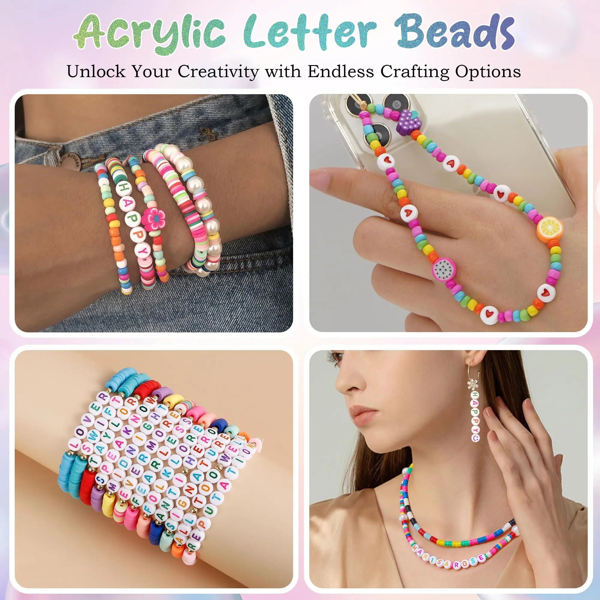 MDDRUIQI 1400 PCS Letter Beads Bracelet Making Kit - 28 Styles Friendship Bracelets,Preppy Clay Alphabet Beads for Jewelry Making for Girl Gifts Ages 6-12[Merch]