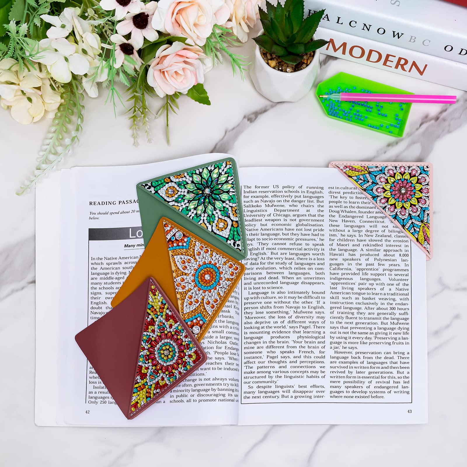 WIVICO 4 pcs Diamond Painting Bookmarks, DIY Diamond Art Kits for Adults, Book Corner - Protecting Bookmark Craft Supplies Kits for Book Lovers(Mandala)