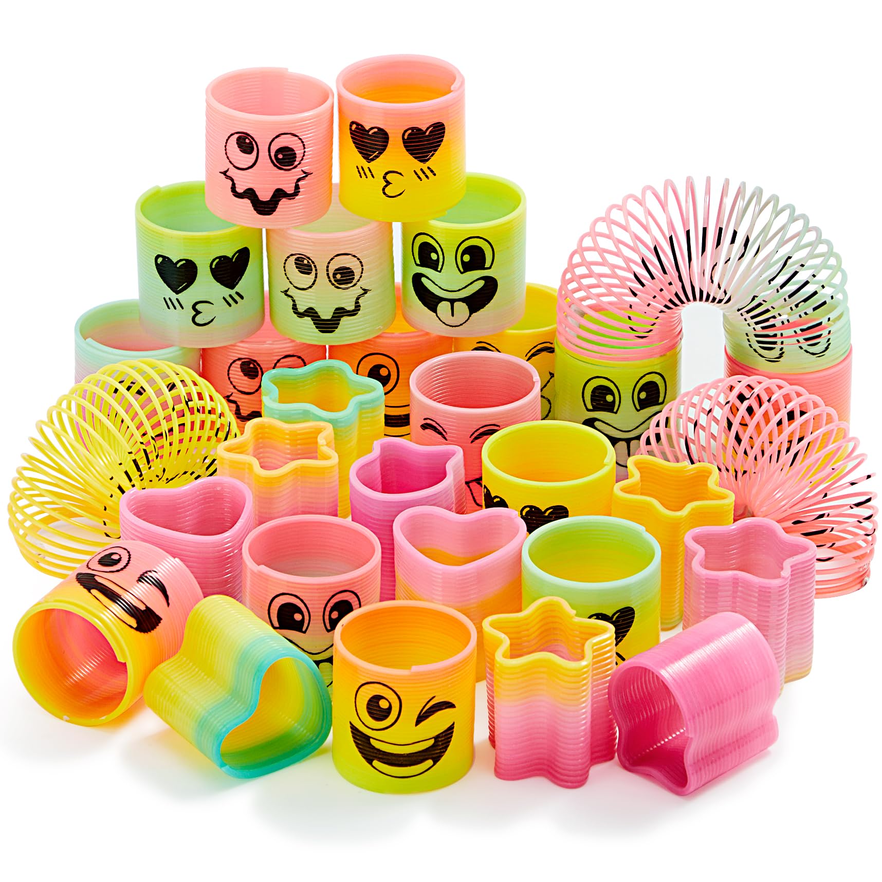 JOYIN 30 Pcs Spring Rainbow Party Favor, Mini Plastic Coil Spring Toy, Fidget Stress Coil Mini Springs Bulk Toys for Carnival Prize Birthday, Halloween Goodie Bag Stuffers