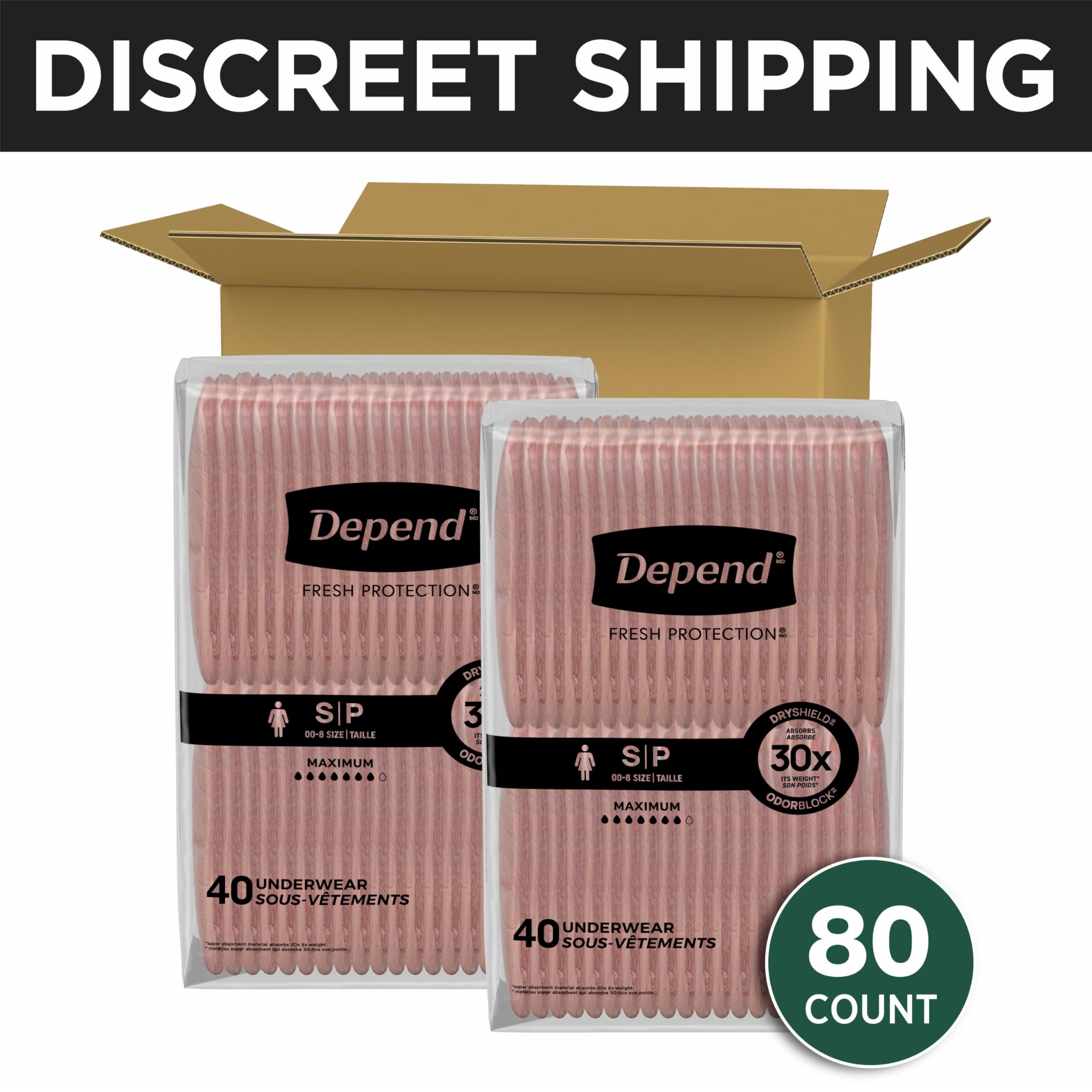 Depend Fresh Protection Adult Incontinence & Postpartum Bladder Leak Underwear for Women, Disposable, Maximum, Small, Blush, 80 Count (2 Packs of 40), Packaging May Vary