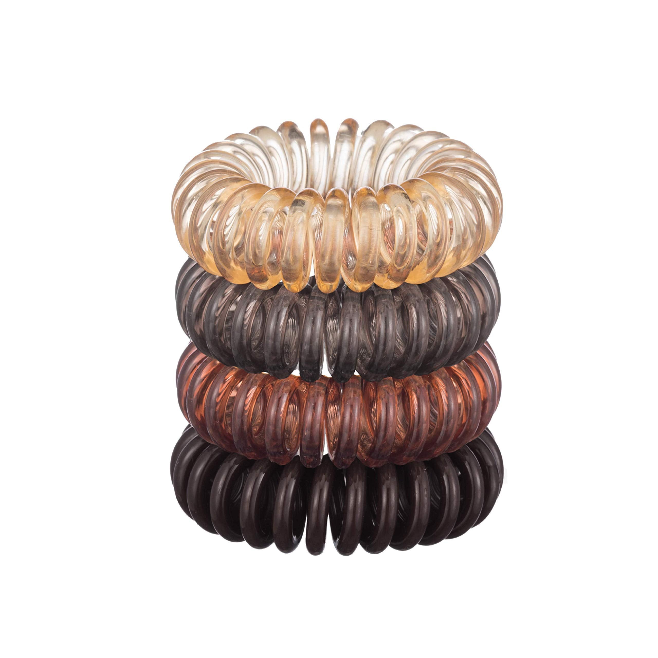 Kitsch Spiral Hair Ties for Women - Creaseless and Dent-free Coil Hair Ties No Damage, Phone Cord Coils | Made of Flexible and Durable Plastic | Ideal for Daily Use - 4pcs (Brunette)