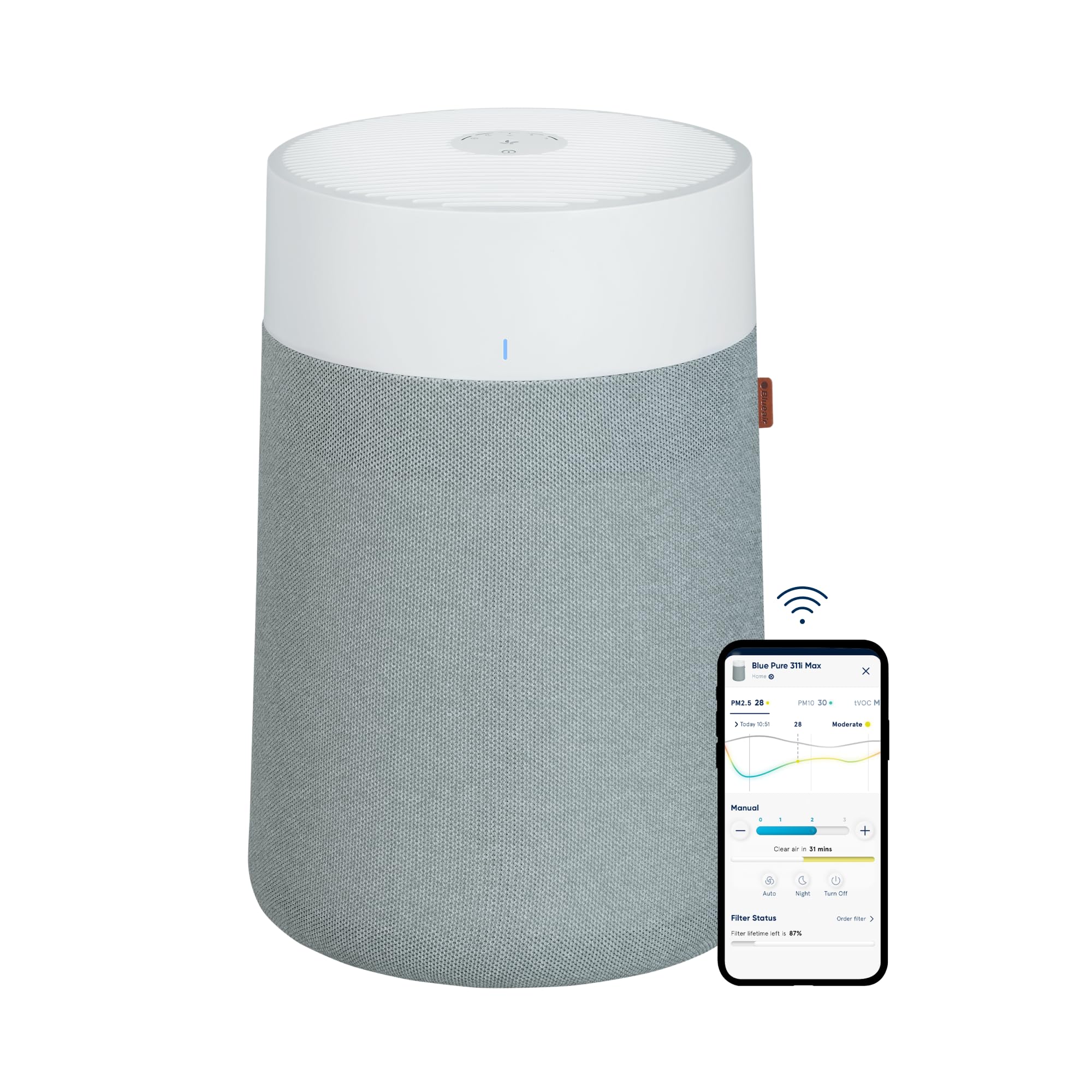 BLUEAIR Air Purifiers for Medium Rooms, Bedroom, Kitchen, Cleans 1,858 sqft in one hour, HEPASilent Smart Air Cleaner for Home, Pets, Allergies, Virus, Dust, Mold, Smoke - Blue Pure 311i Max
