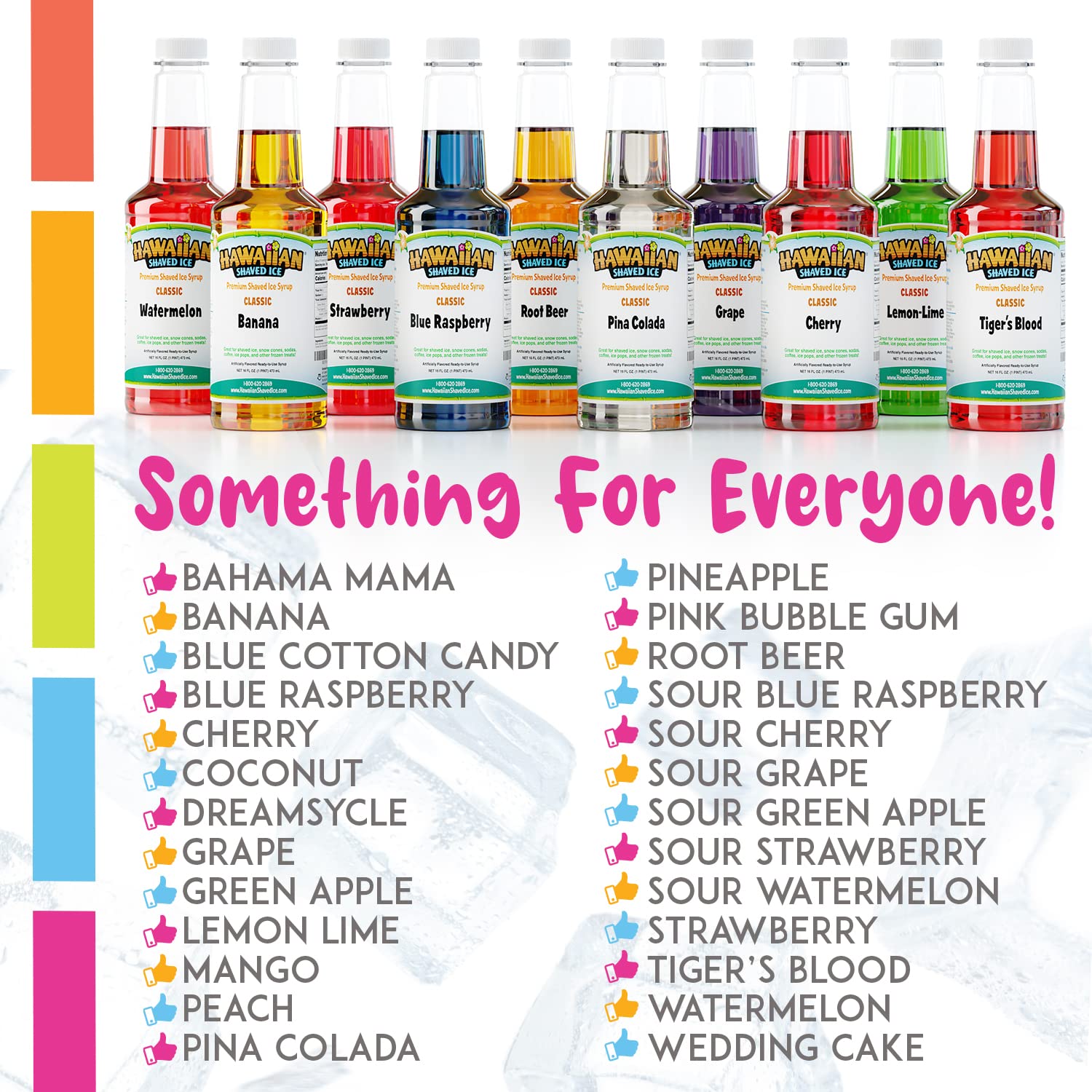 Hawaiian Shaved Ice Syrup Assortment, 6 Popular 16oz Flavors: Cherry, Grape, Blue Raspberry, Tiger's Blood, Lemon-Lime, Pina Colada