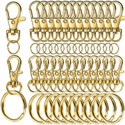 LEOBRO 60 Stück Karabinerhaken und Schlüsselringe, Schlüsselanhänger-Clips und Schlüsselkettenringe, Hummerkrallen-Verschlüsse für Schlüsselanhänger, Schmuck, Bastelarbeiten, Gold